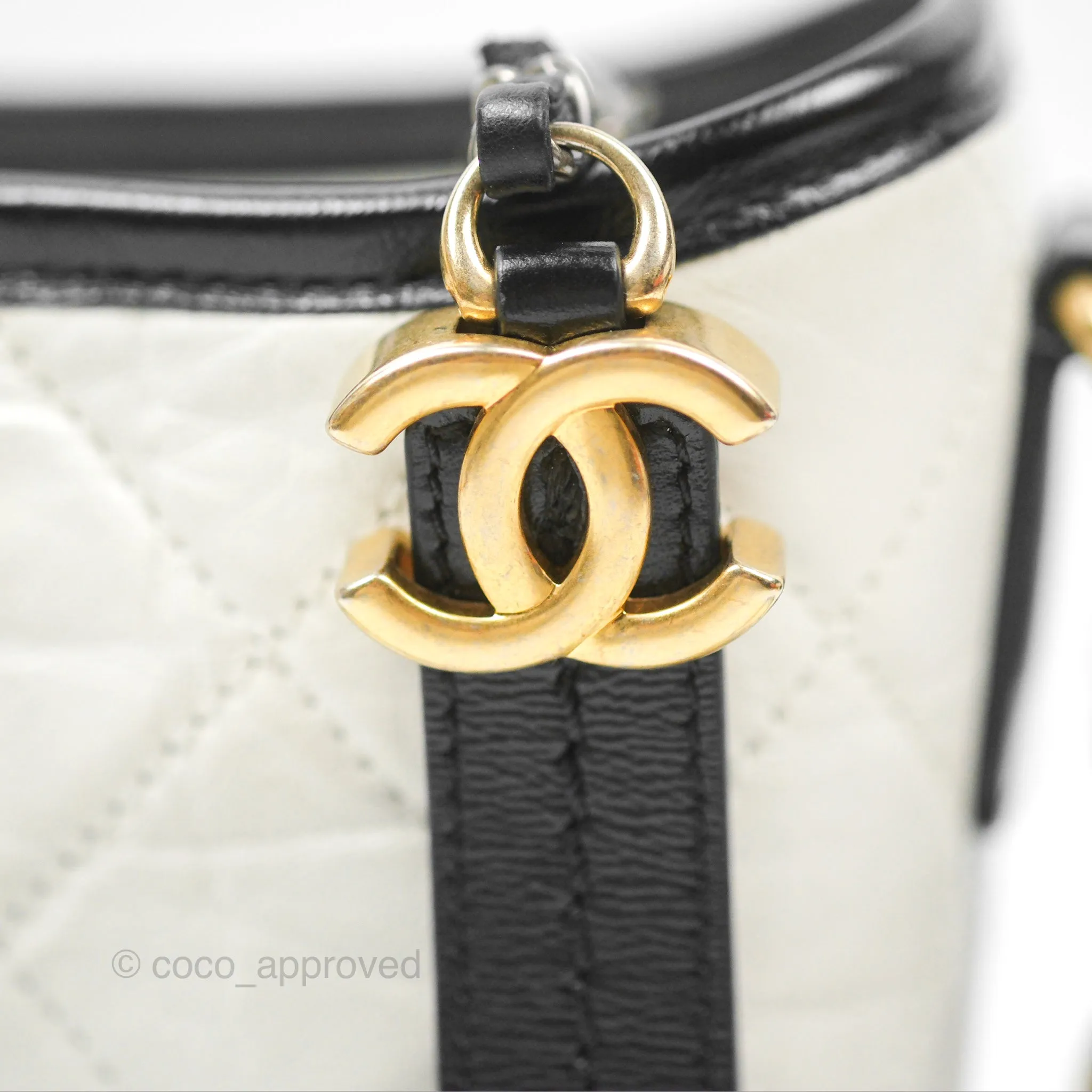 Chanel Small Gabrielle Hobo Quilted Black White Aged Calfskin