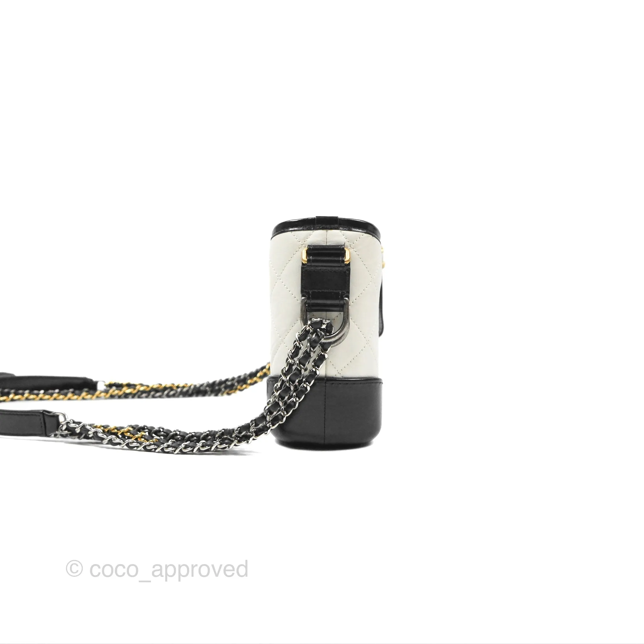 Chanel Small Gabrielle Hobo Quilted Black White Aged Calfskin