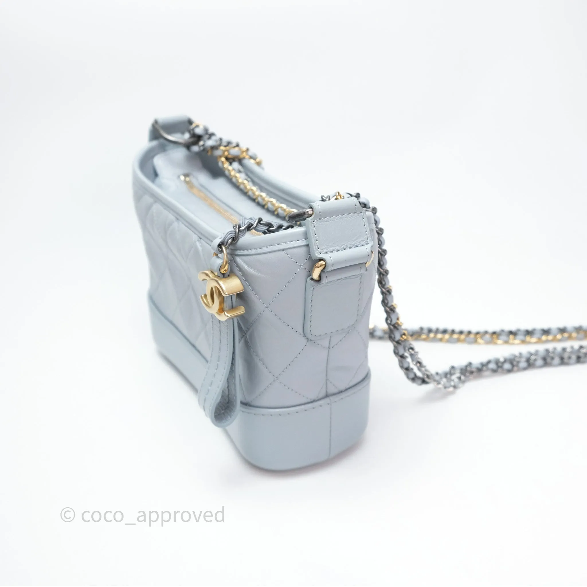 Chanel Small Gabrielle Hobo Quilted Light Blue Aged Calfskin