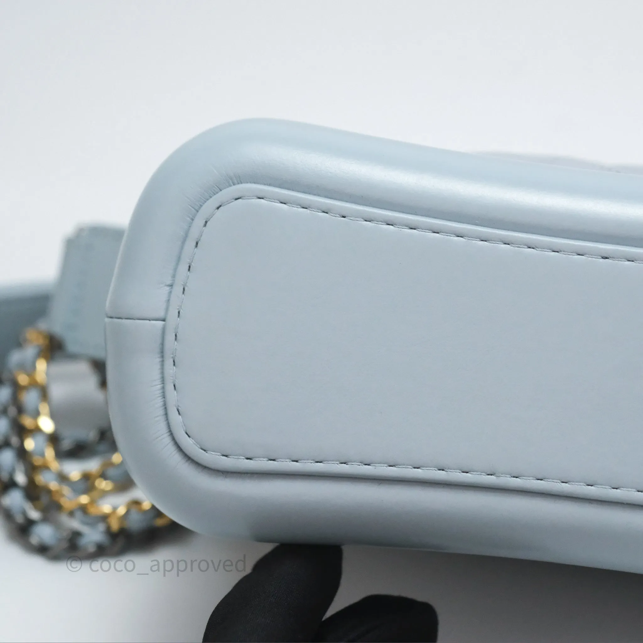 Chanel Small Gabrielle Hobo Quilted Light Blue Aged Calfskin