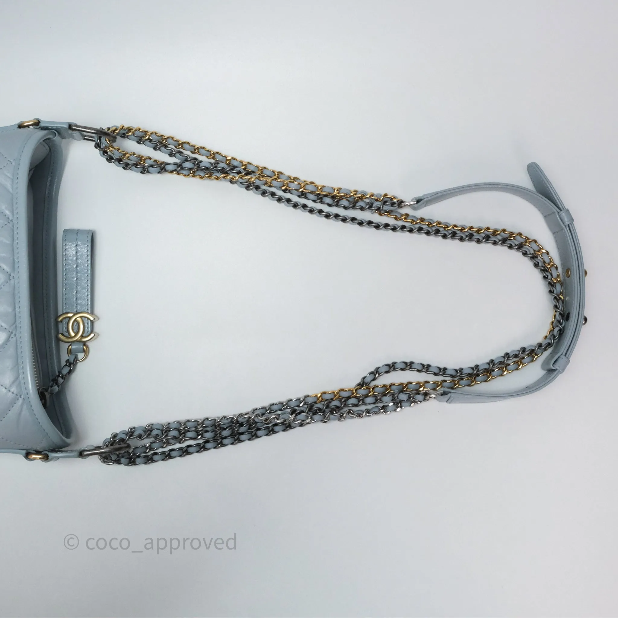 Chanel Small Gabrielle Hobo Quilted Light Blue Aged Calfskin