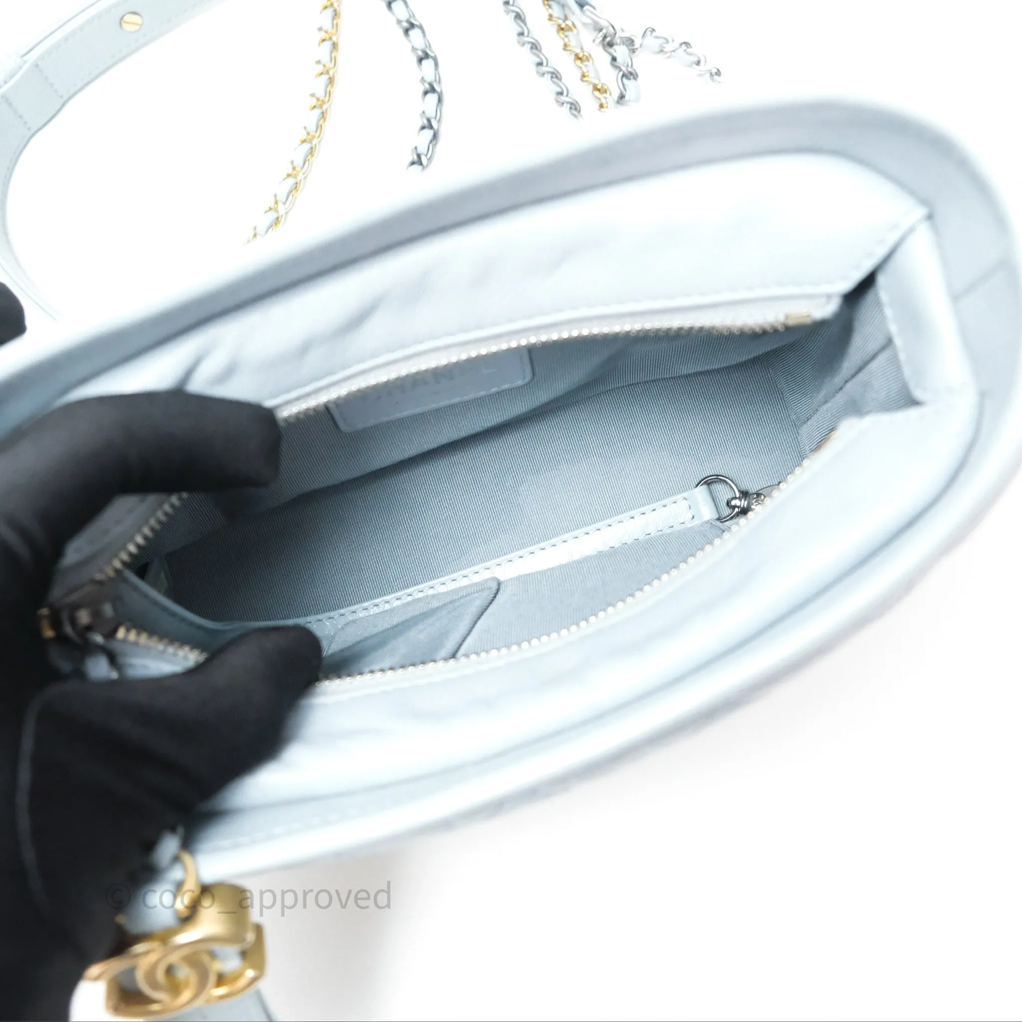 Chanel Small Gabrielle Hobo Quilted Light Blue Aged Calfskin