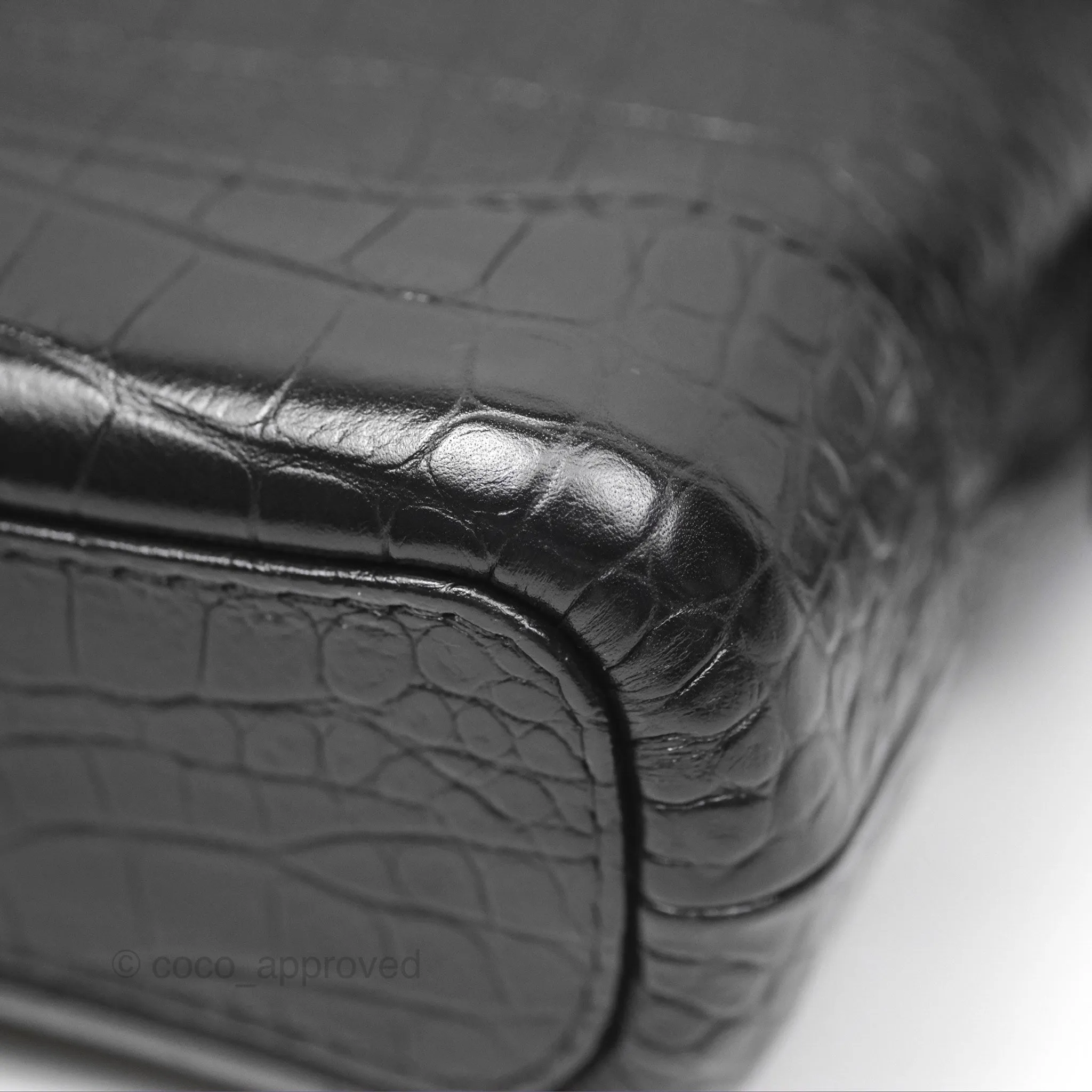 Chanel Small Gabrielle Hobo with Logo Handle Quilted Black Croc Embossed Calfskin