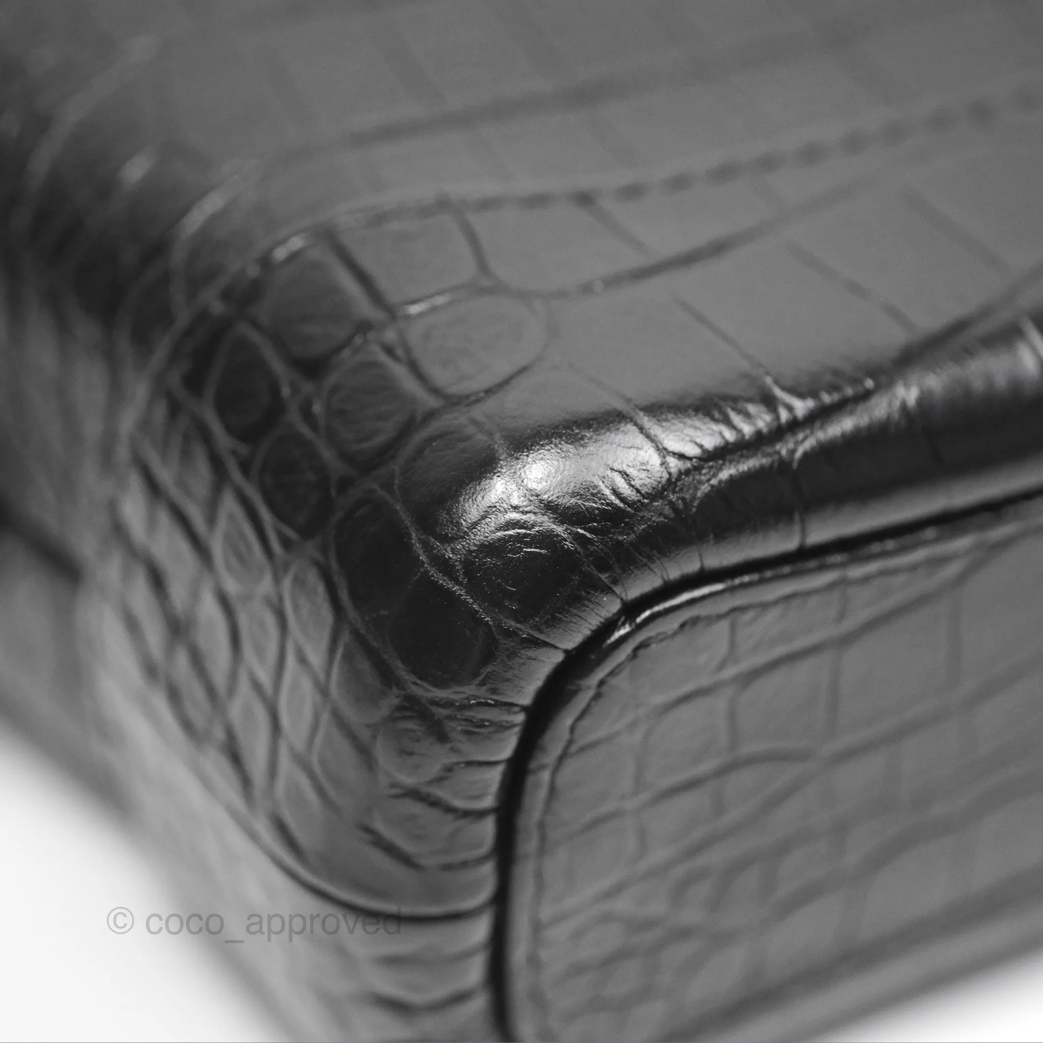 Chanel Small Gabrielle Hobo with Logo Handle Quilted Black Croc Embossed Calfskin