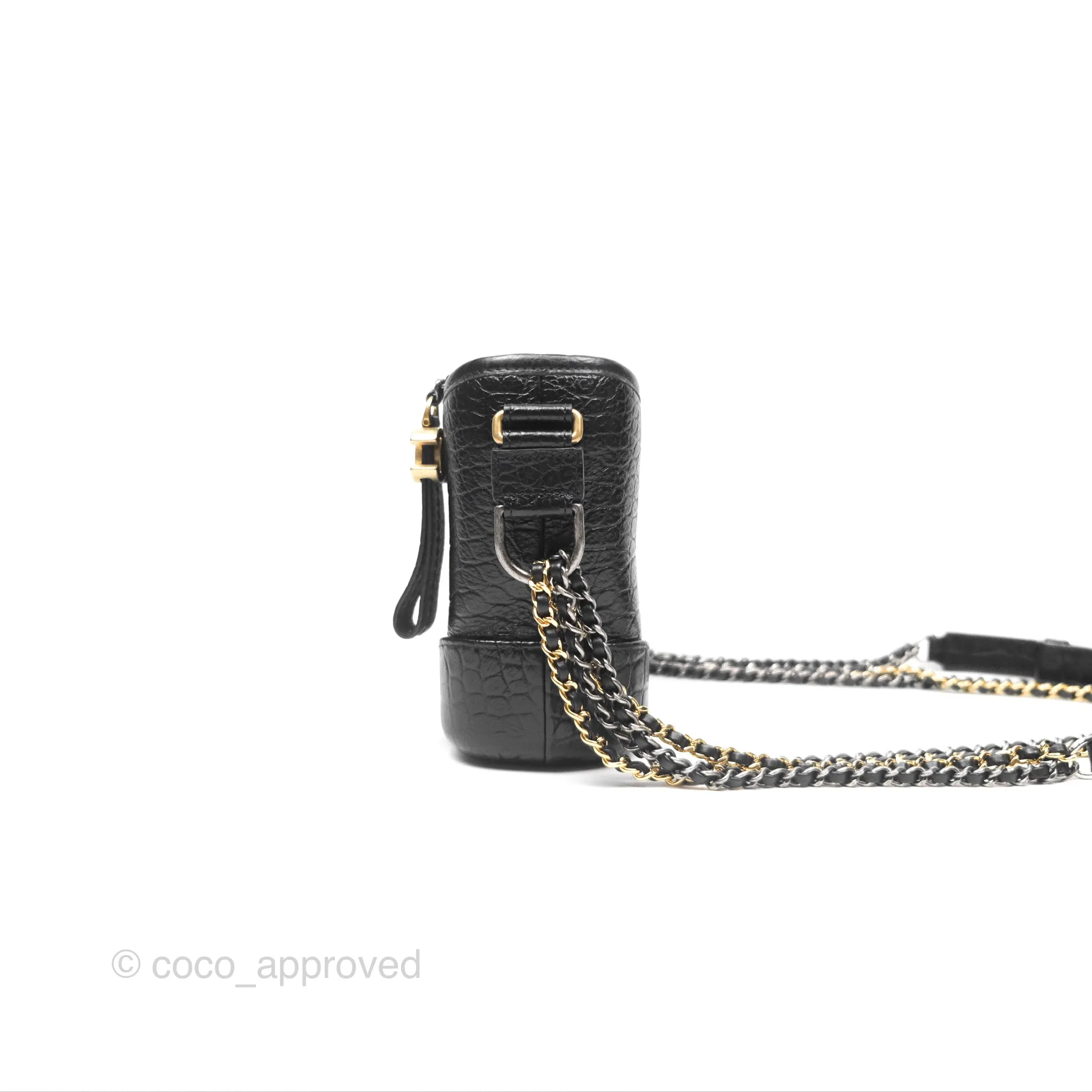 Chanel Small Gabrielle Hobo with Logo Handle Quilted Black Croc Embossed Calfskin