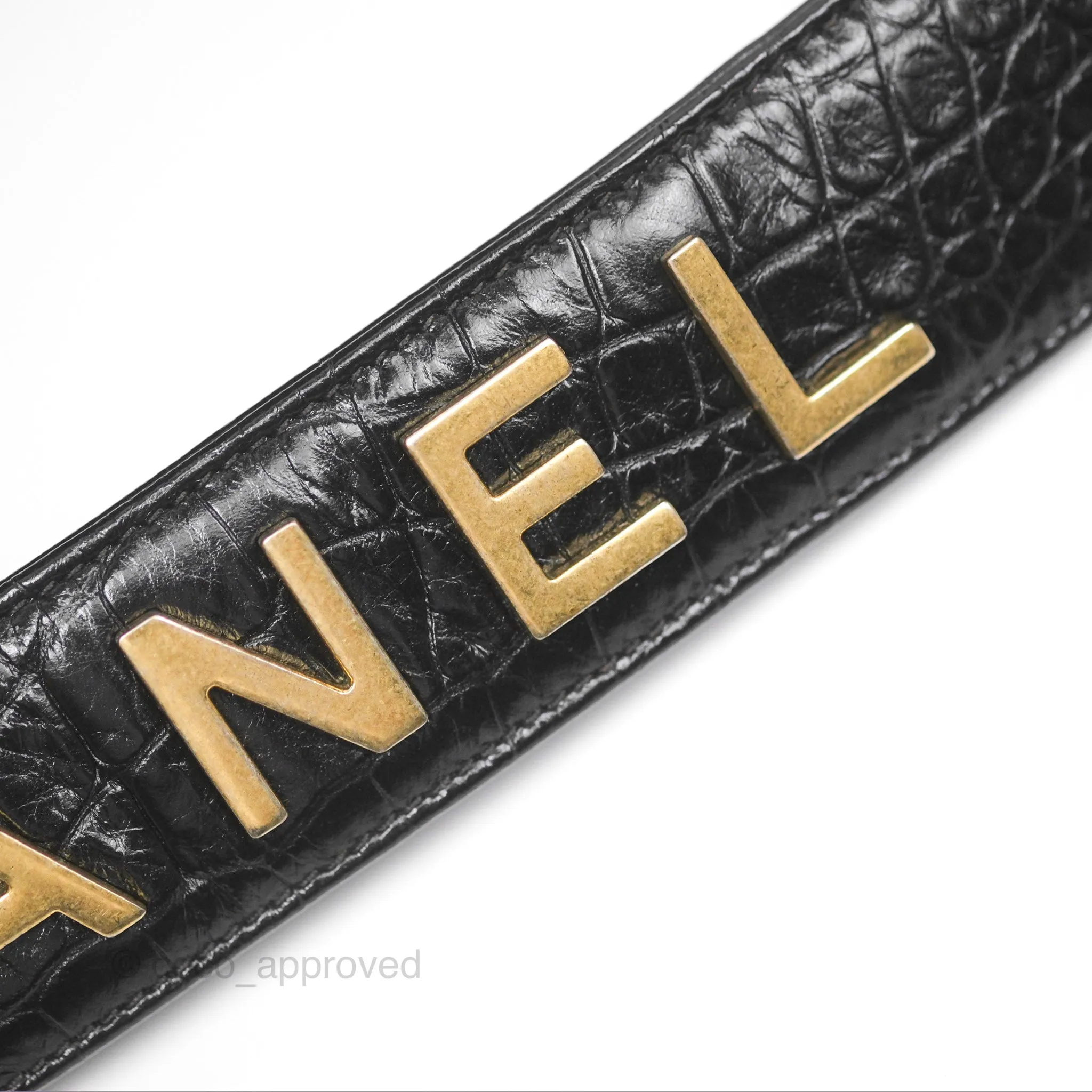 Chanel Small Gabrielle Hobo with Logo Handle Quilted Black Croc Embossed Calfskin