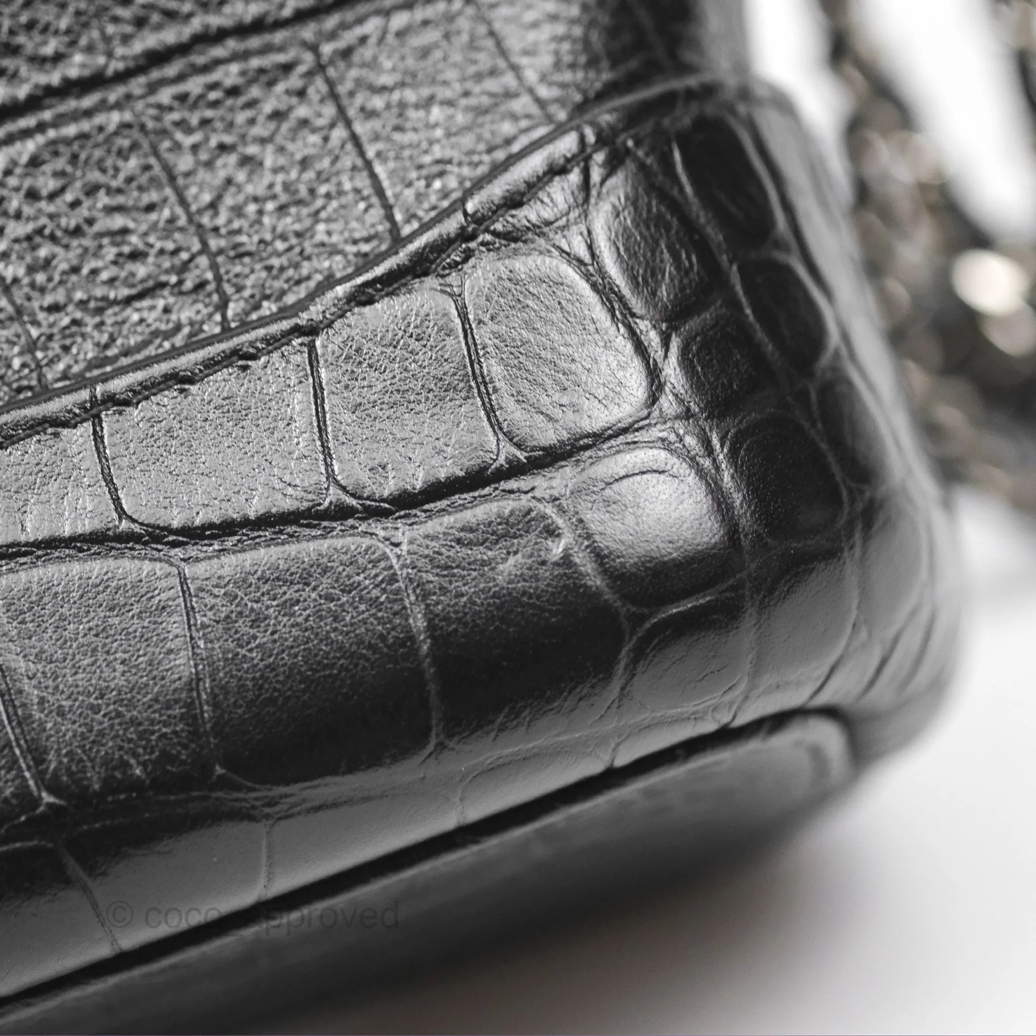 Chanel Small Gabrielle Hobo with Logo Handle Quilted Black Croc Embossed Calfskin
