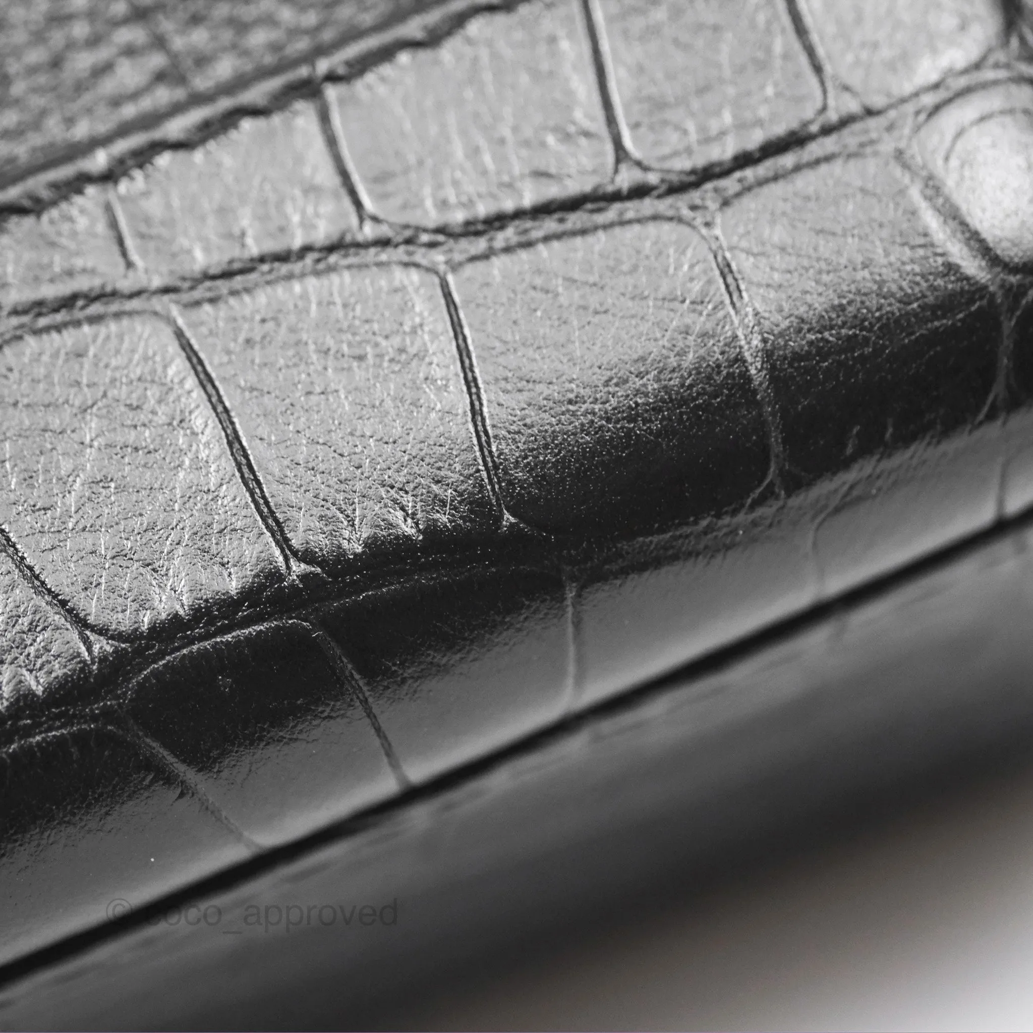 Chanel Small Gabrielle Hobo with Logo Handle Quilted Black Croc Embossed Calfskin