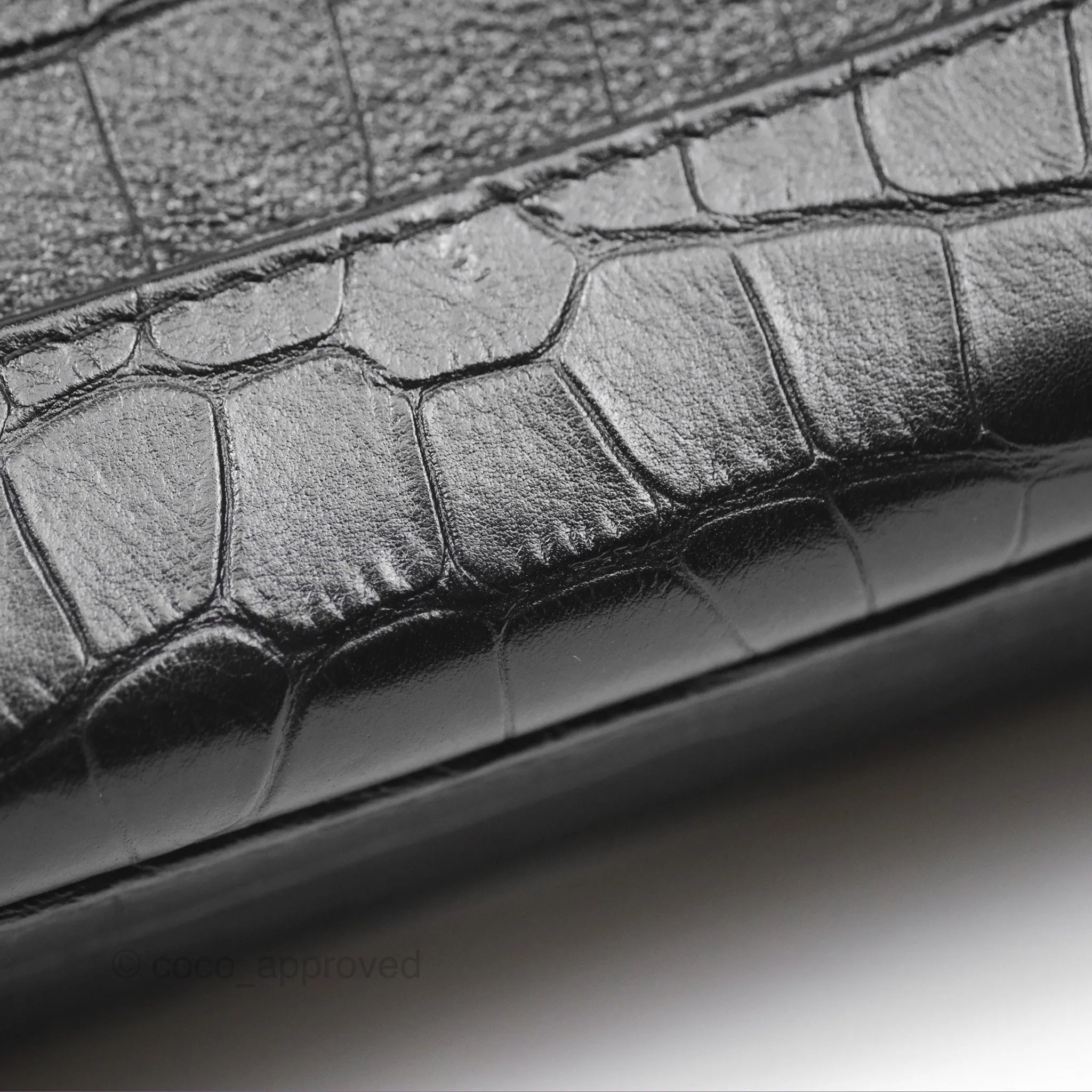 Chanel Small Gabrielle Hobo with Logo Handle Quilted Black Croc Embossed Calfskin