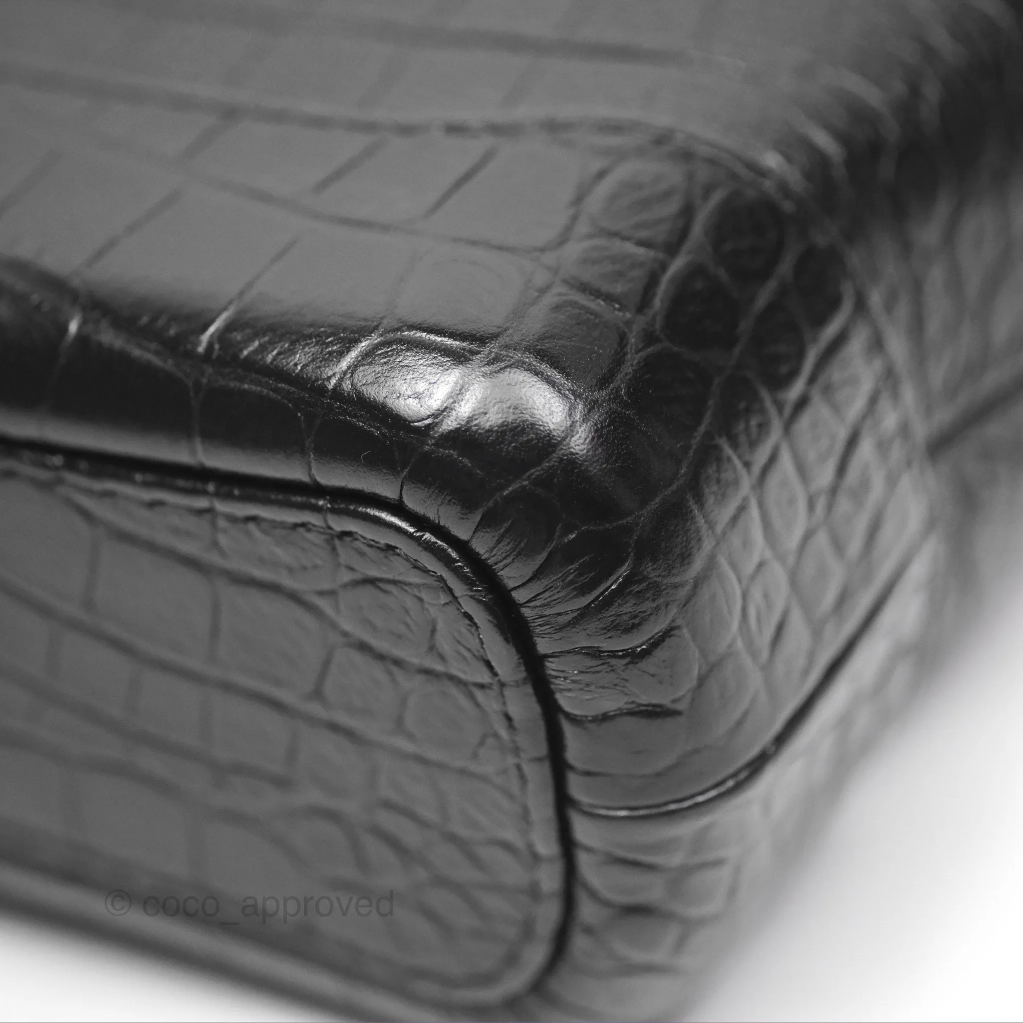 Chanel Small Gabrielle Hobo with Logo Handle Quilted Black Croc Embossed Calfskin