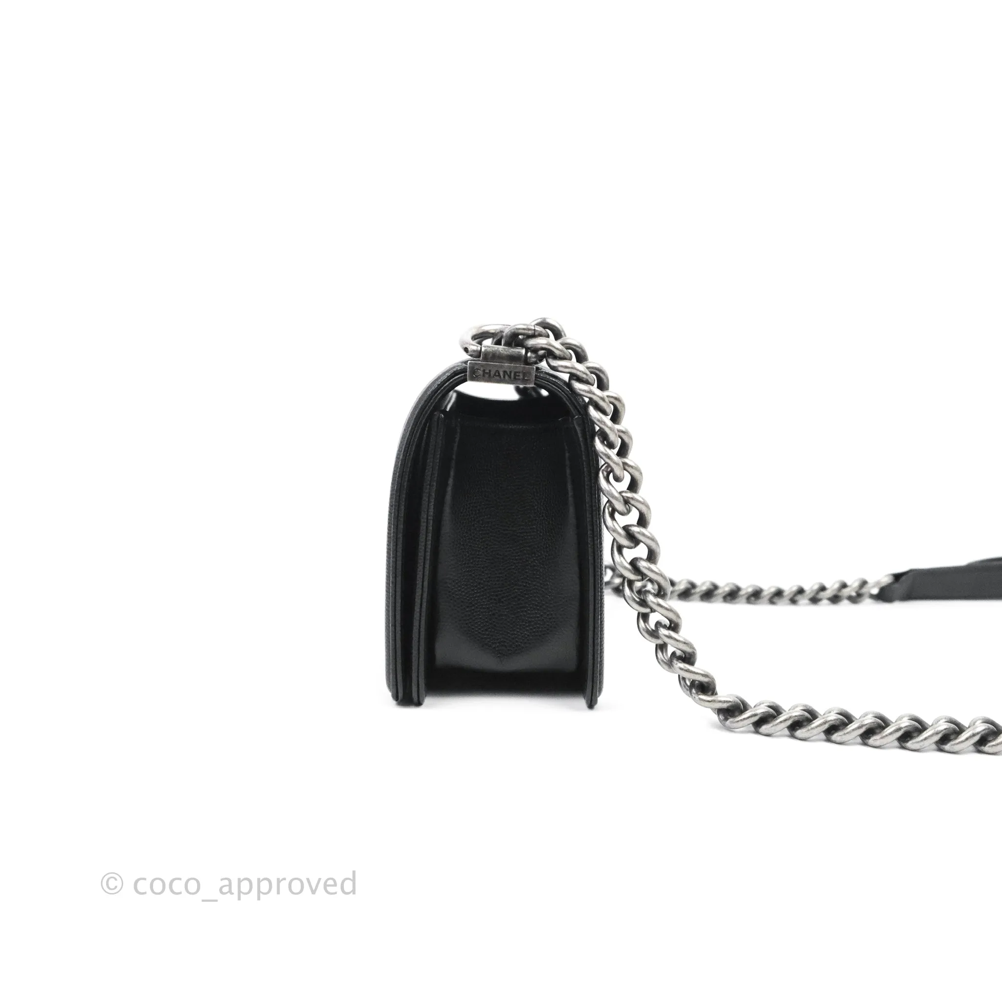 Chanel Small Quilted Boy Bag Black Caviar Ruthenium Hardware