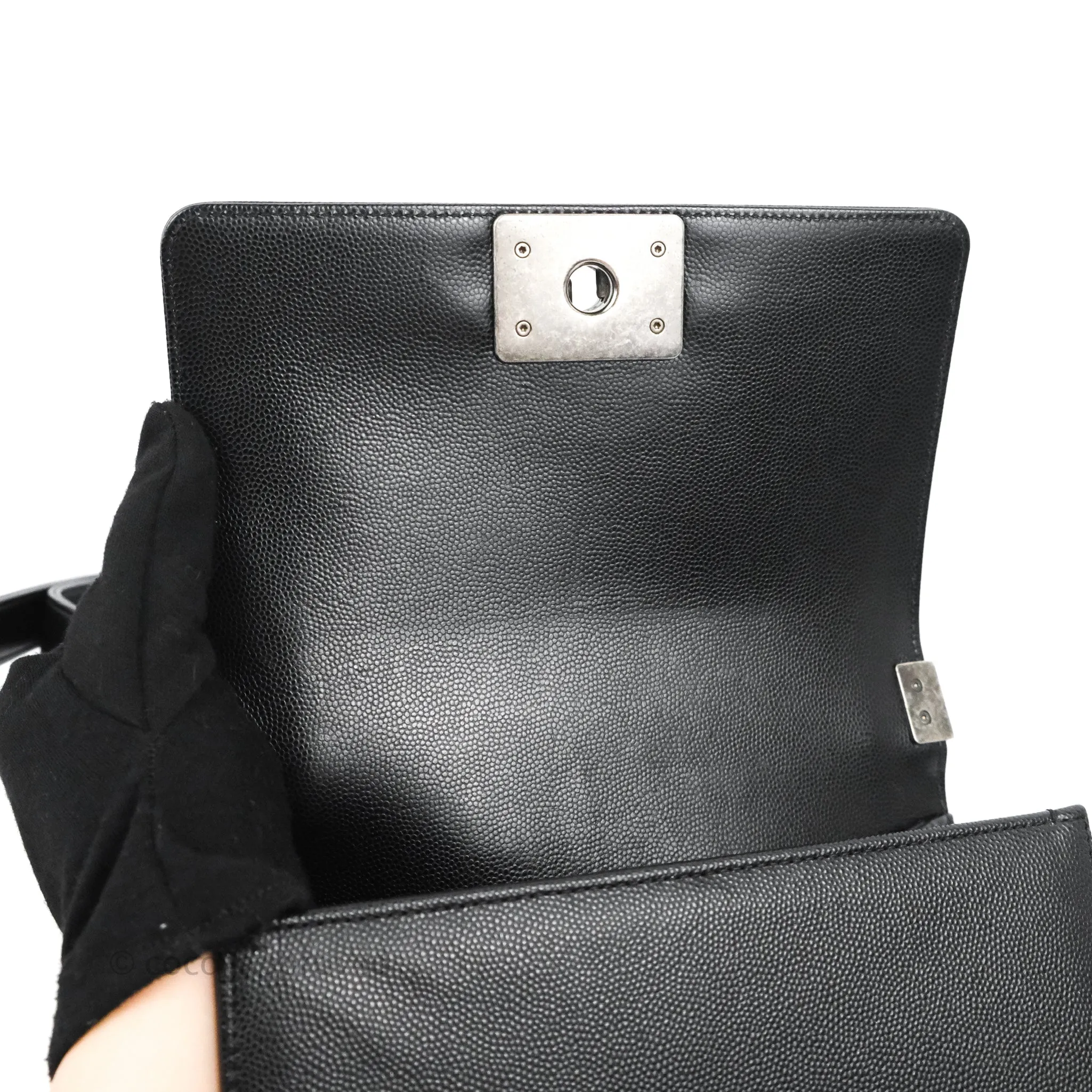 Chanel Small Quilted Boy Bag Black Caviar Ruthenium Hardware