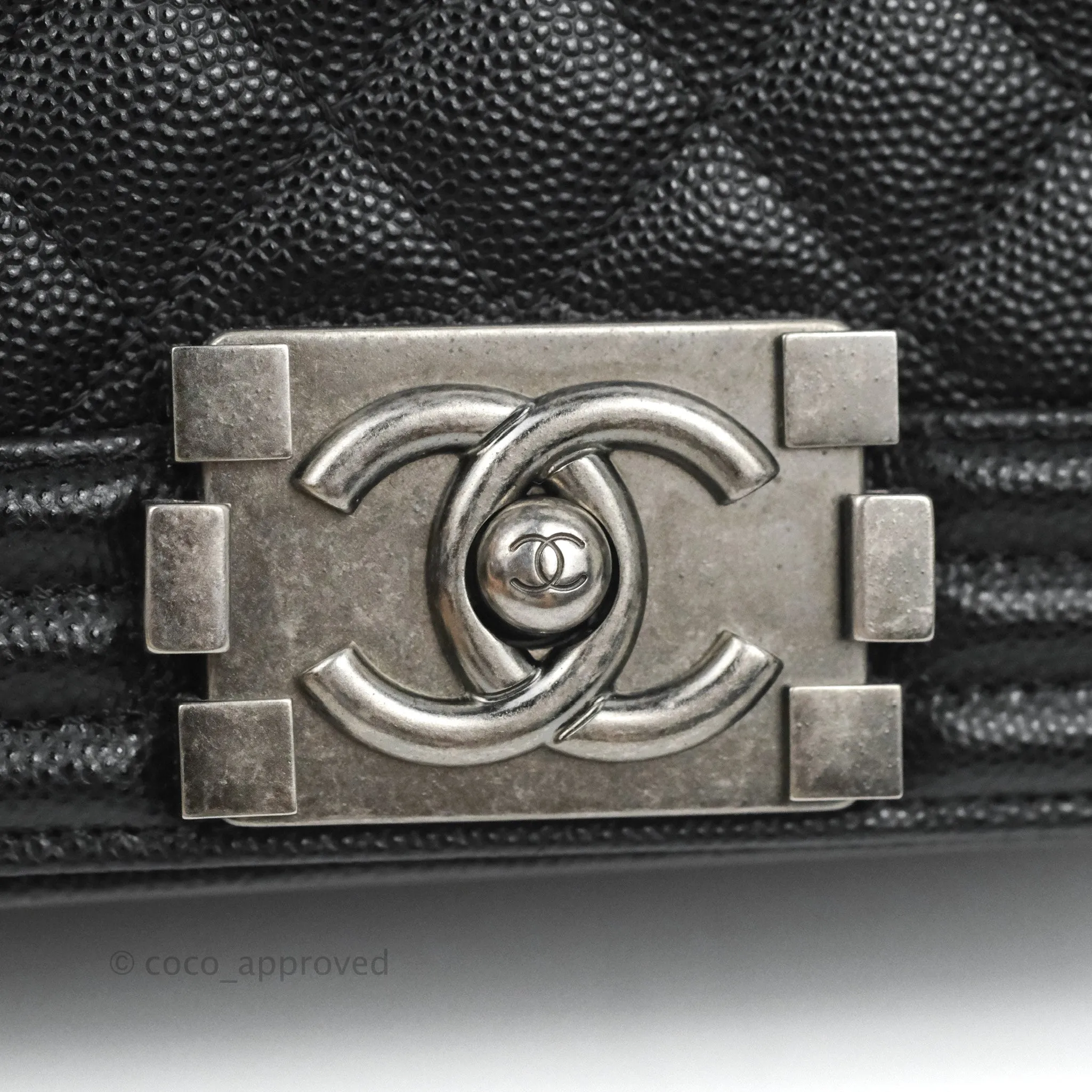 Chanel Small Quilted Boy Bag Black Caviar Ruthenium Hardware