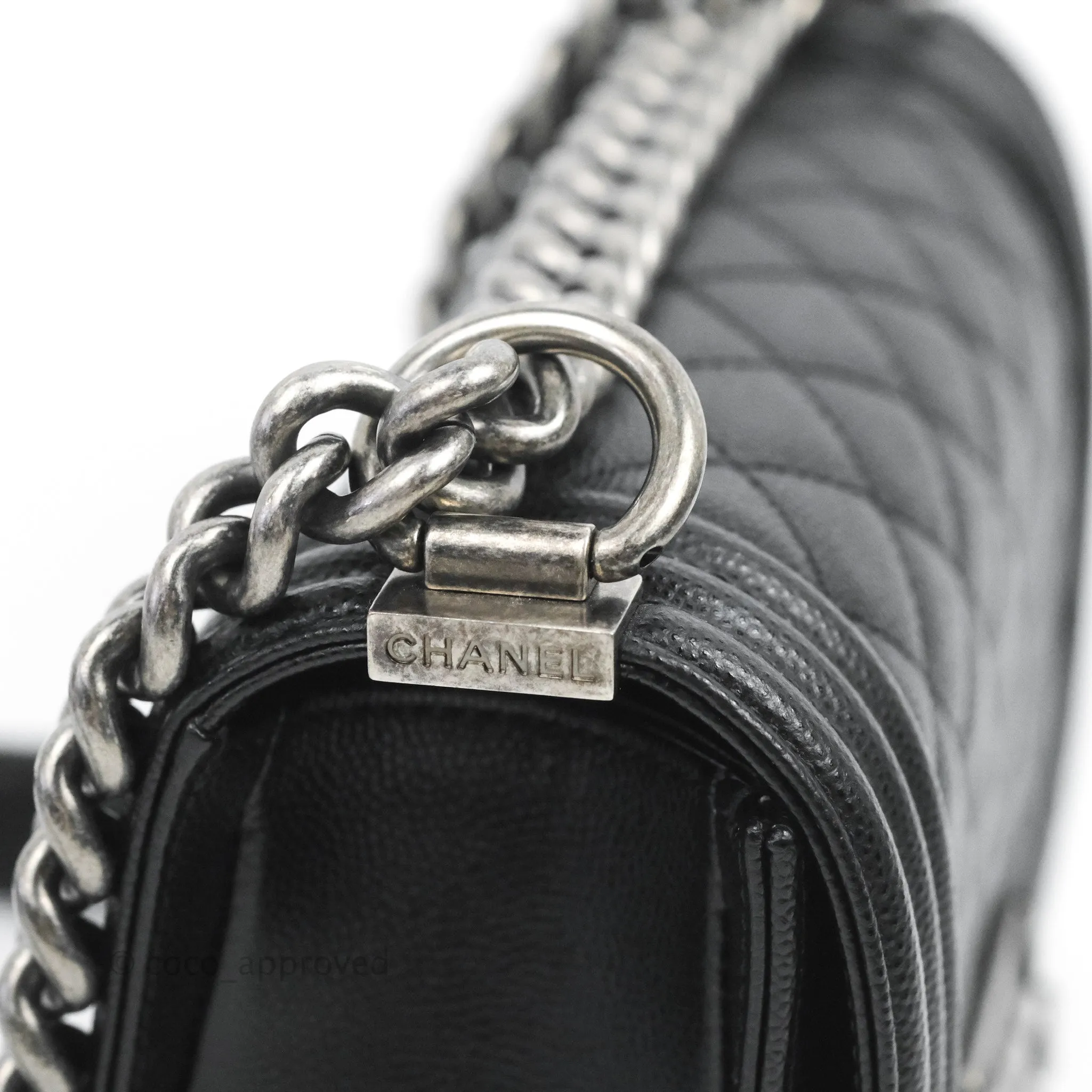 Chanel Small Quilted Boy Bag Black Caviar Ruthenium Hardware