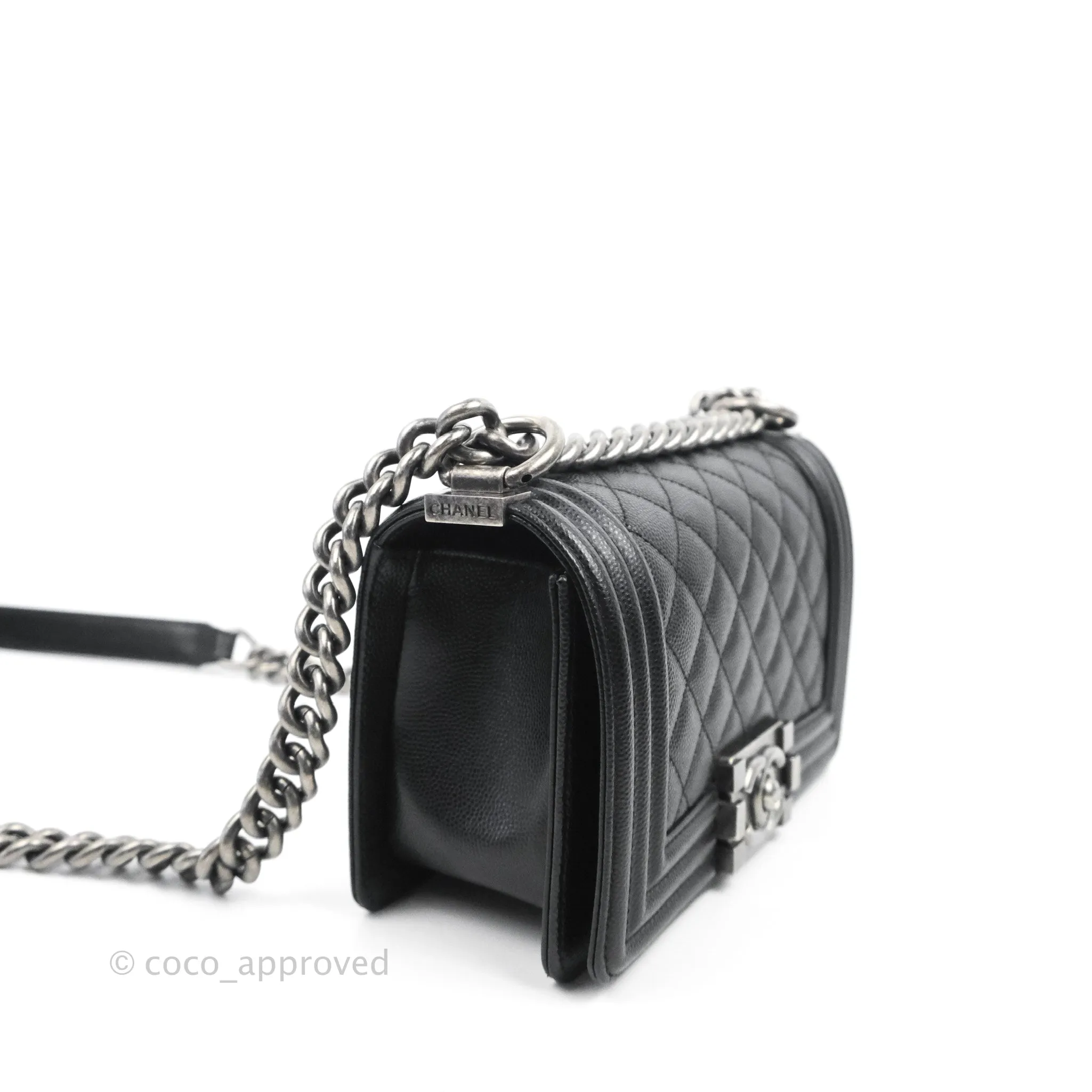 Chanel Small Quilted Boy Bag Black Caviar Ruthenium Hardware
