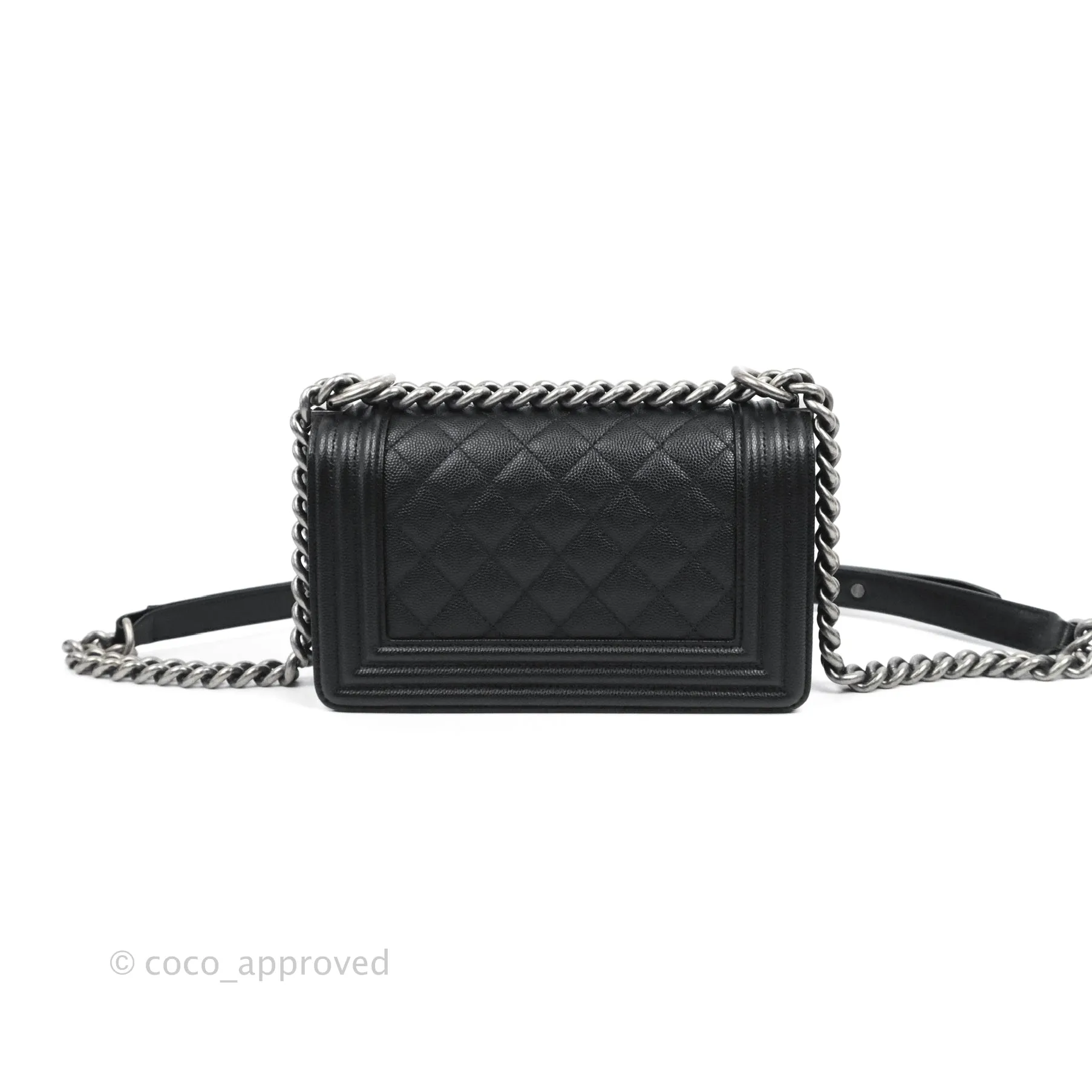 Chanel Small Quilted Boy Bag Black Caviar Ruthenium Hardware