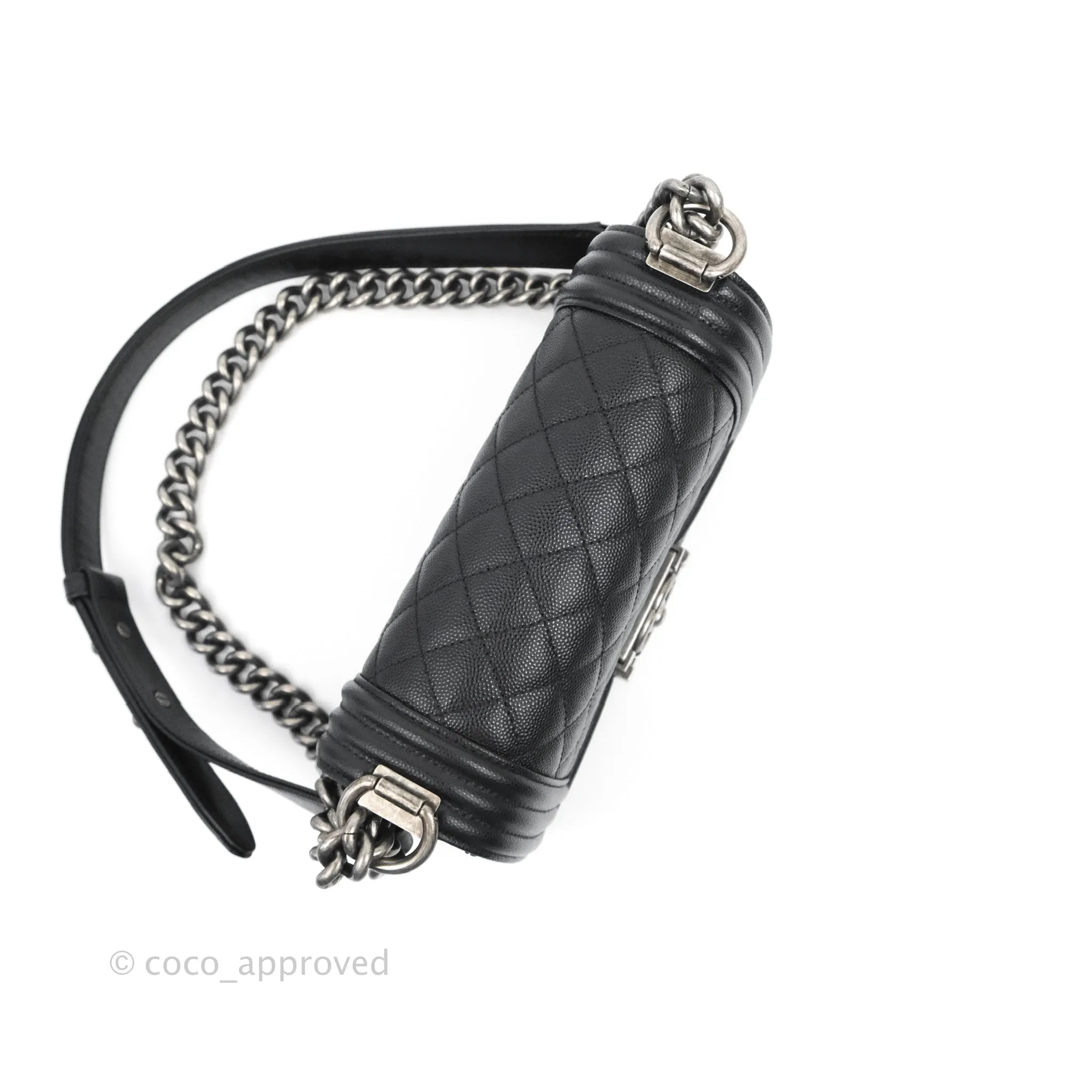 Chanel Small Quilted Boy Bag Black Caviar Ruthenium Hardware