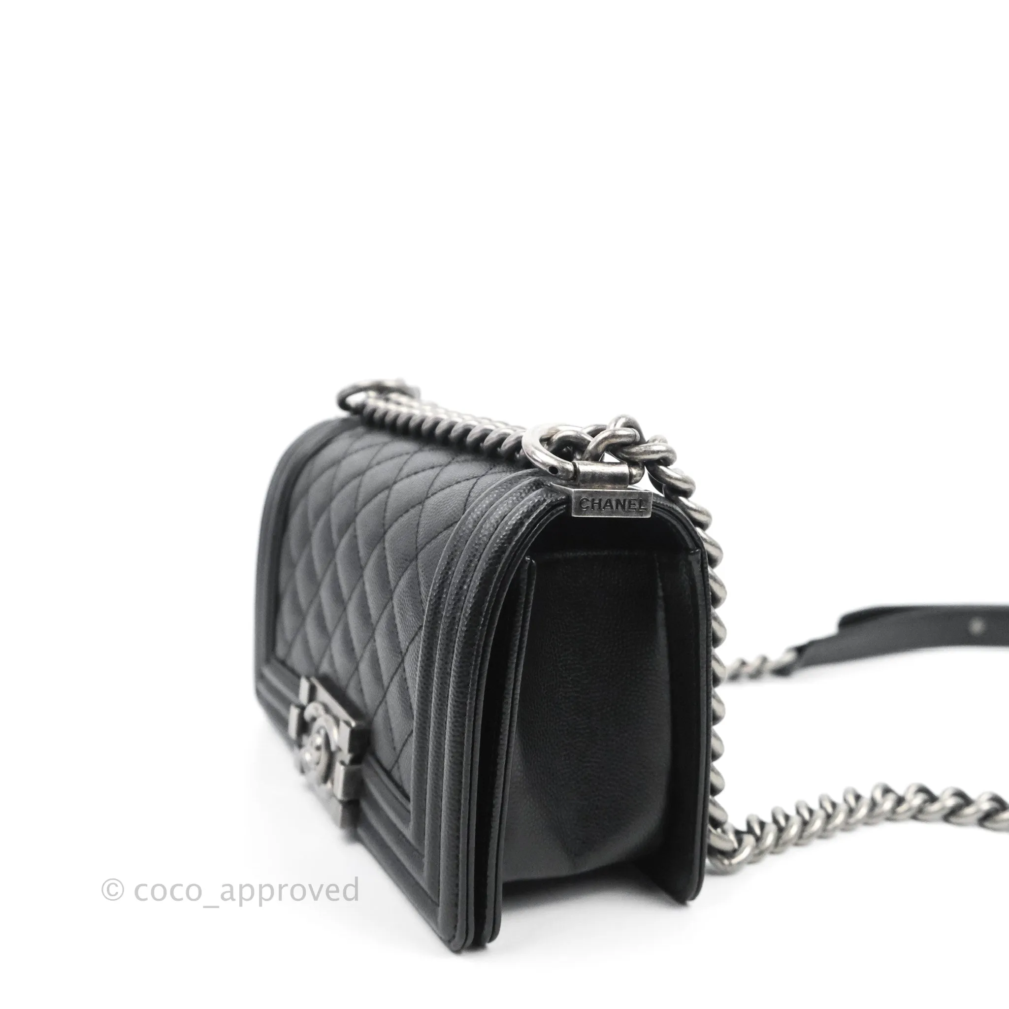 Chanel Small Quilted Boy Bag Black Caviar Ruthenium Hardware
