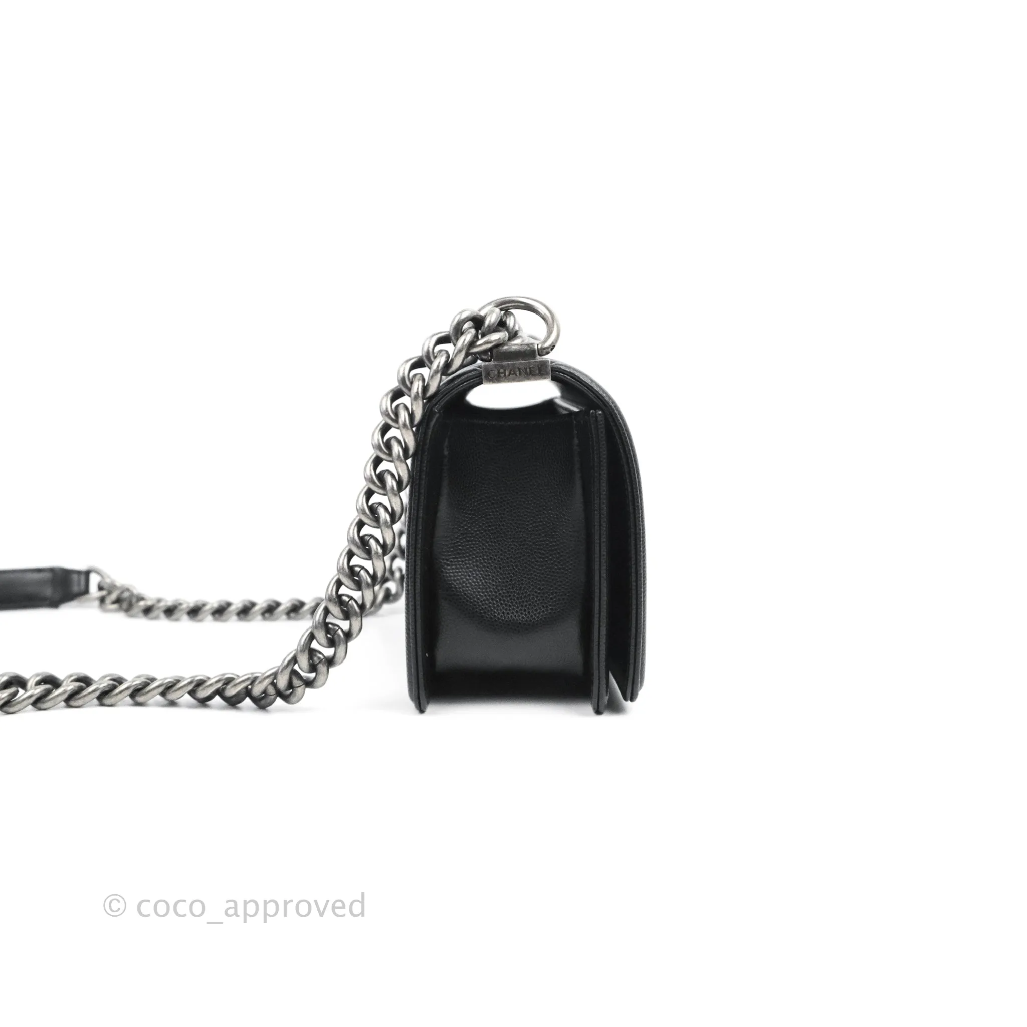 Chanel Small Quilted Boy Bag Black Caviar Ruthenium Hardware