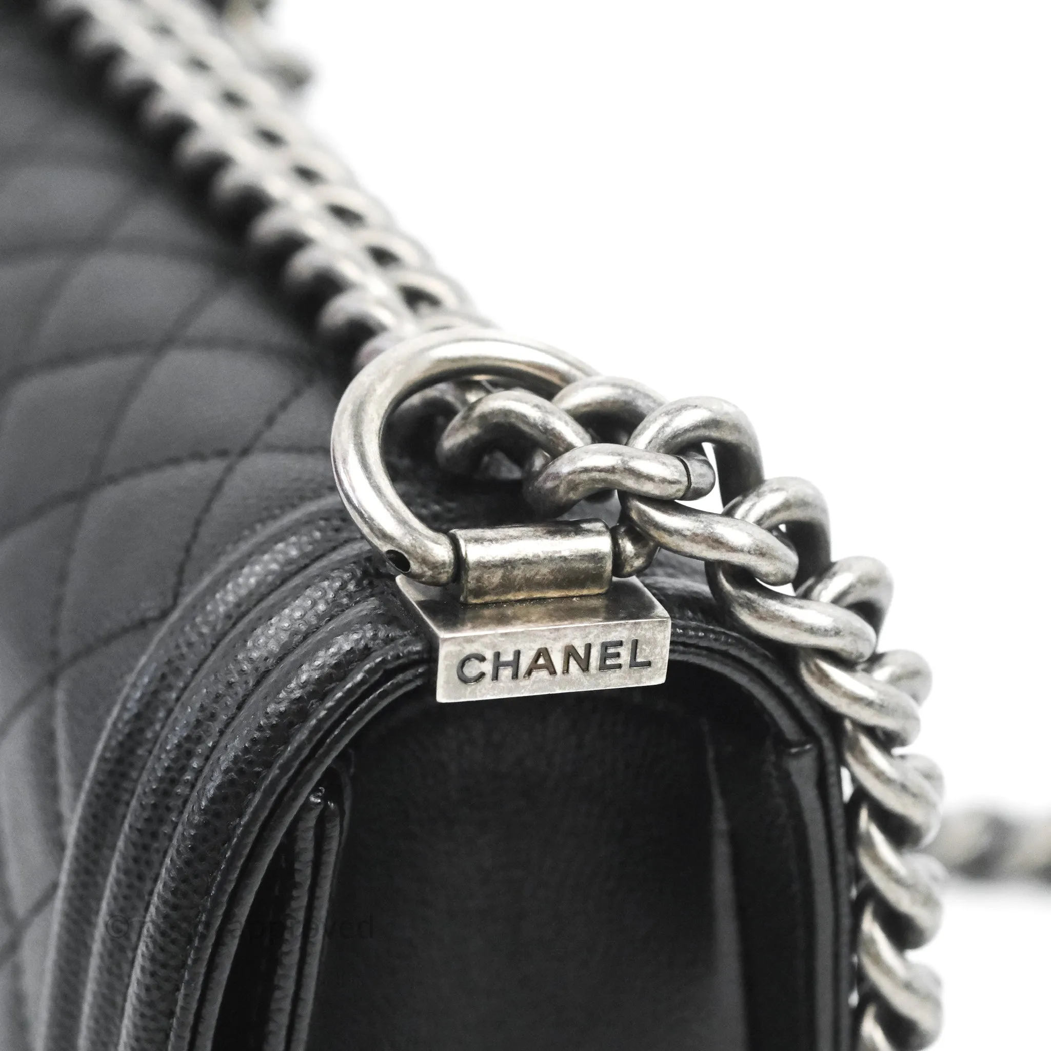 Chanel Small Quilted Boy Bag Black Caviar Ruthenium Hardware