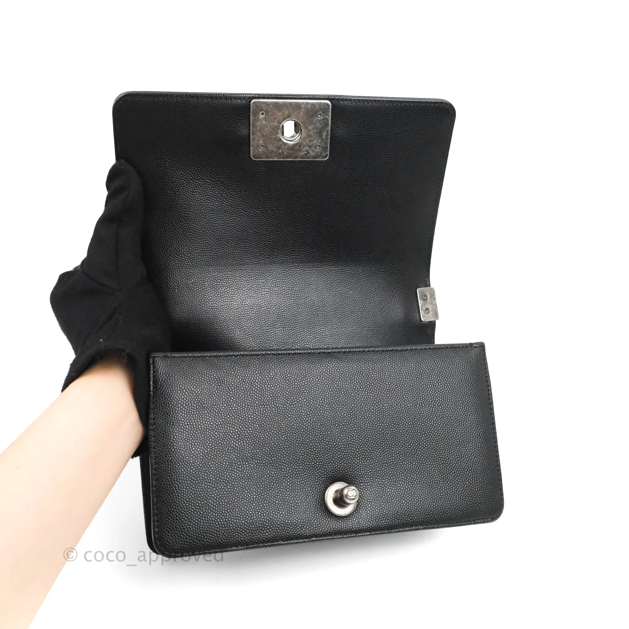 Chanel Small Quilted Boy Bag Black Caviar Ruthenium Hardware