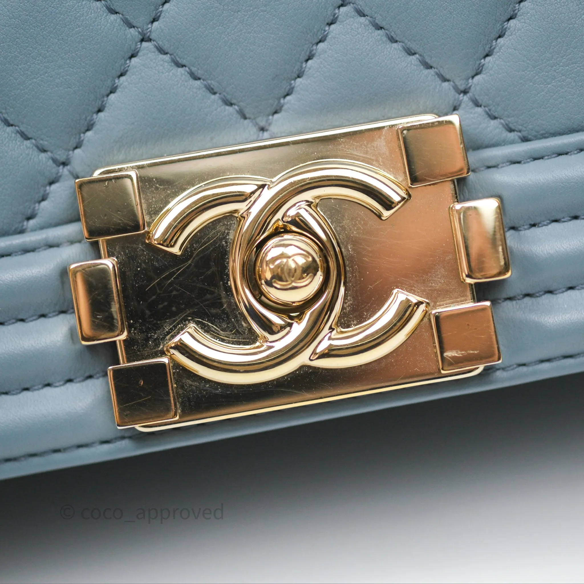 Chanel Small Quilted Boy Dusty Blue Lambskin Gold Hardware