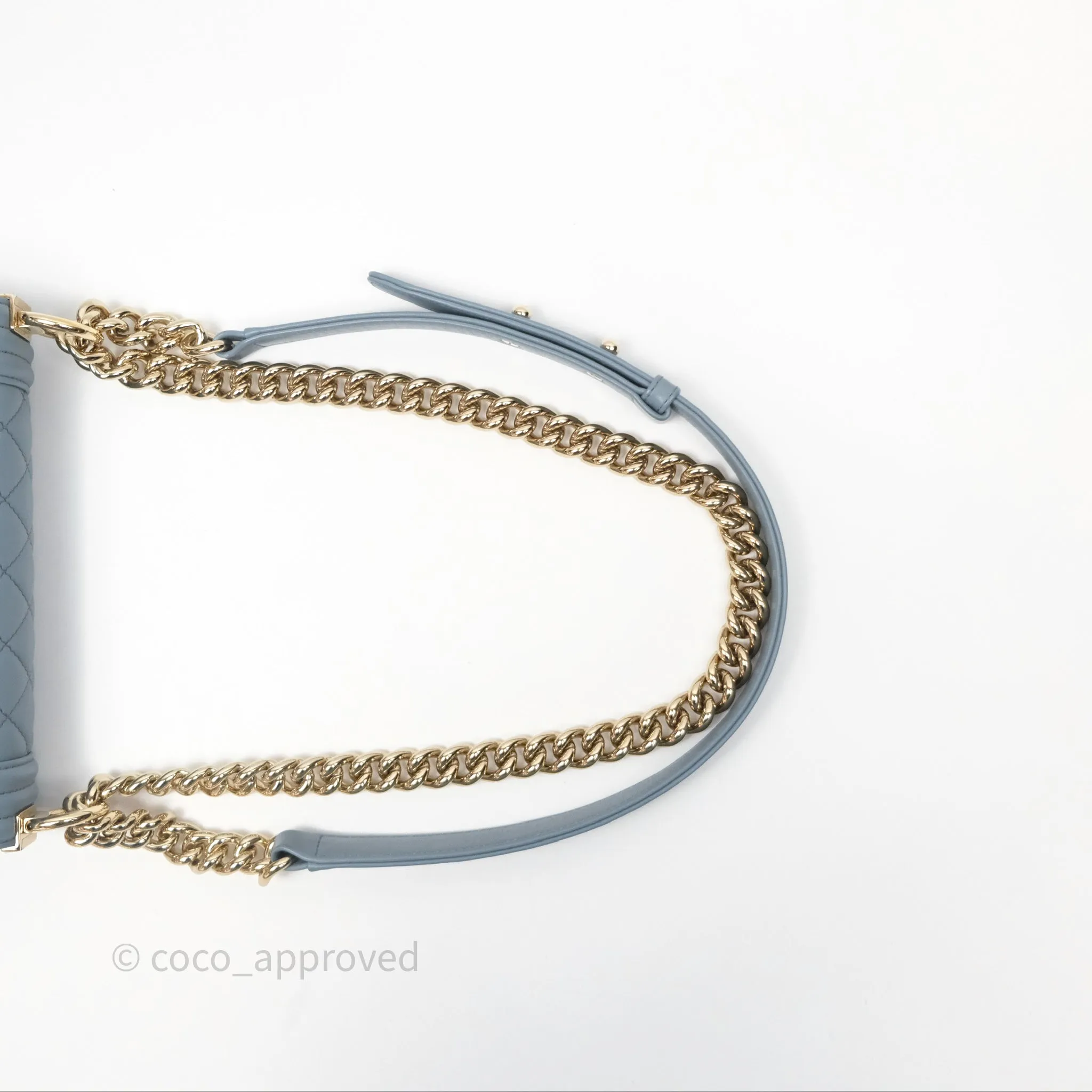 Chanel Small Quilted Boy Dusty Blue Lambskin Gold Hardware