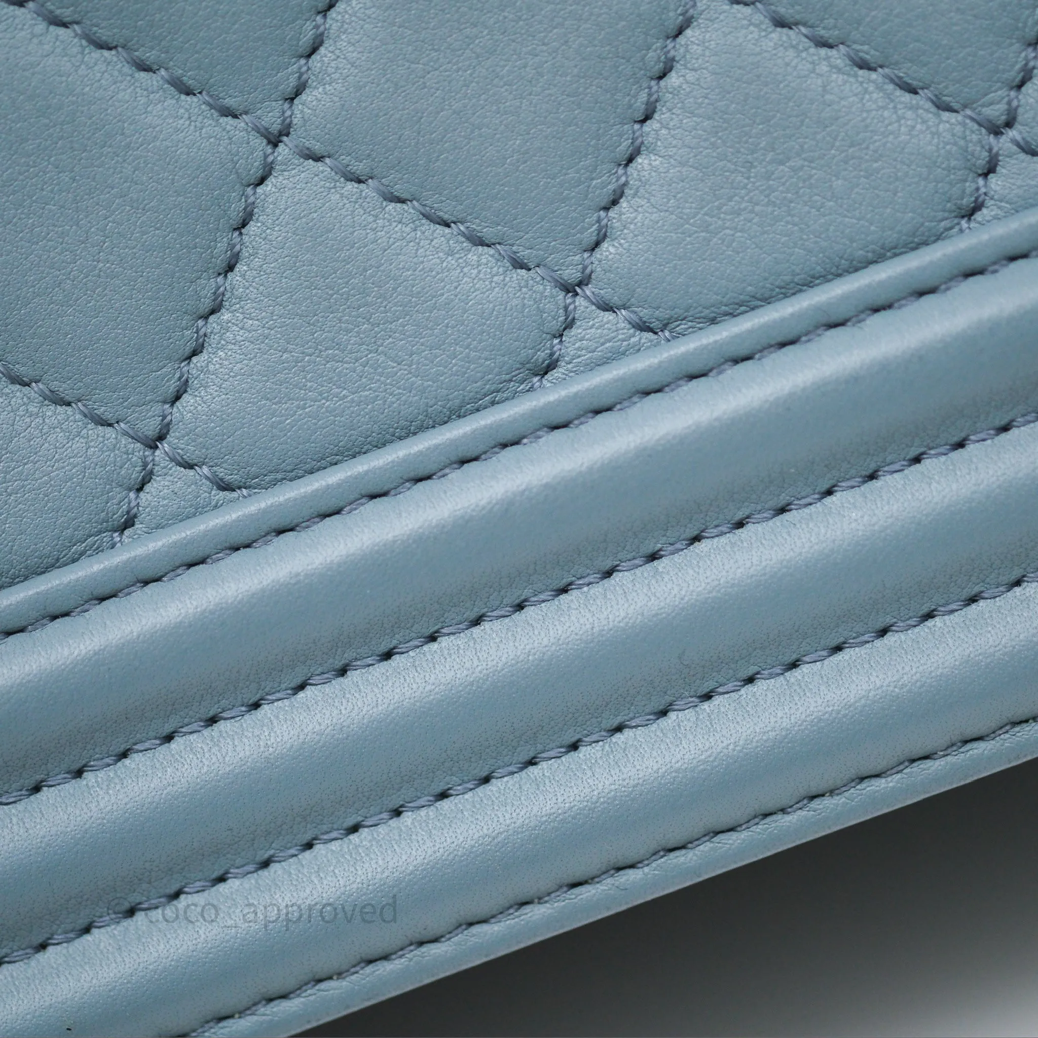Chanel Small Quilted Boy Dusty Blue Lambskin Gold Hardware