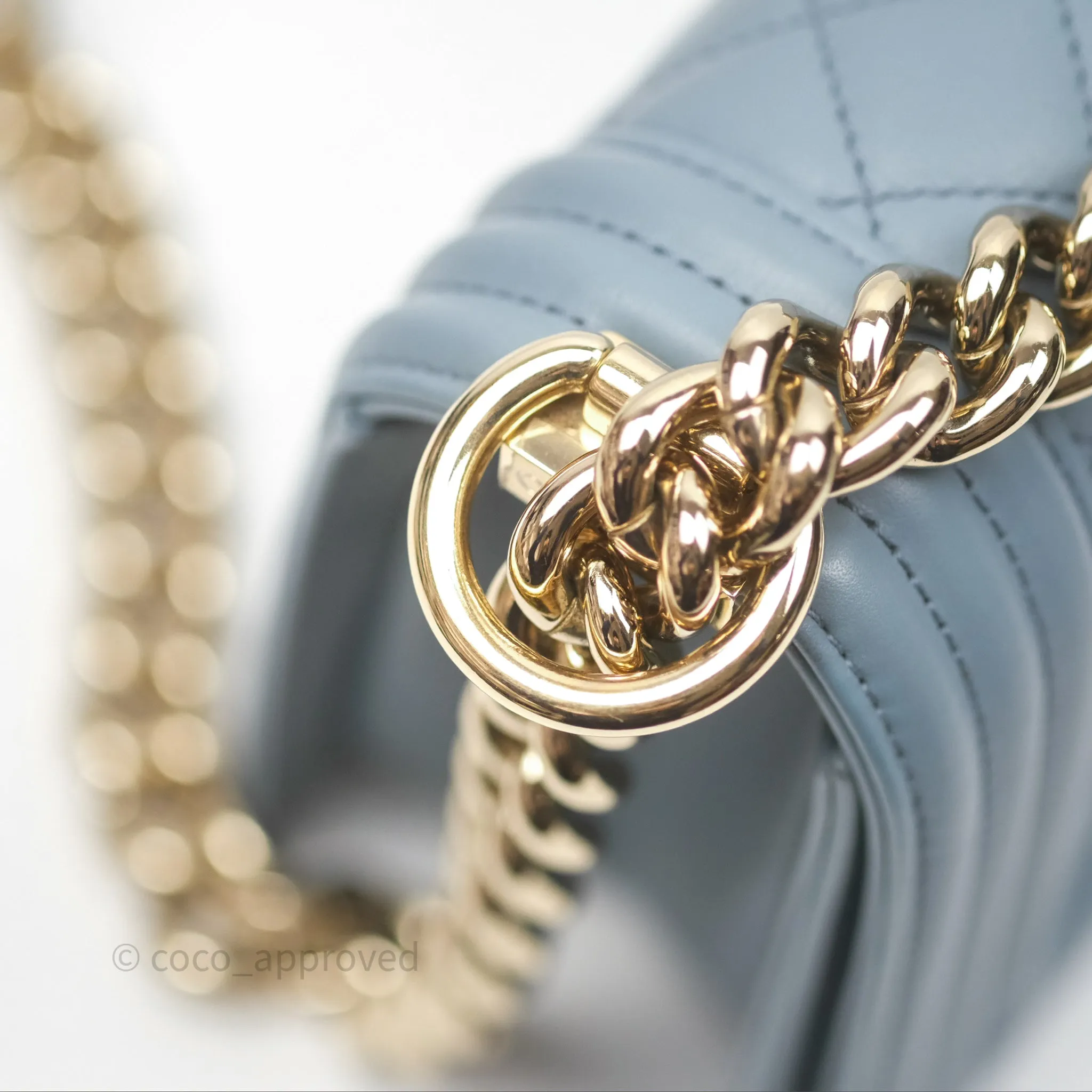 Chanel Small Quilted Boy Dusty Blue Lambskin Gold Hardware