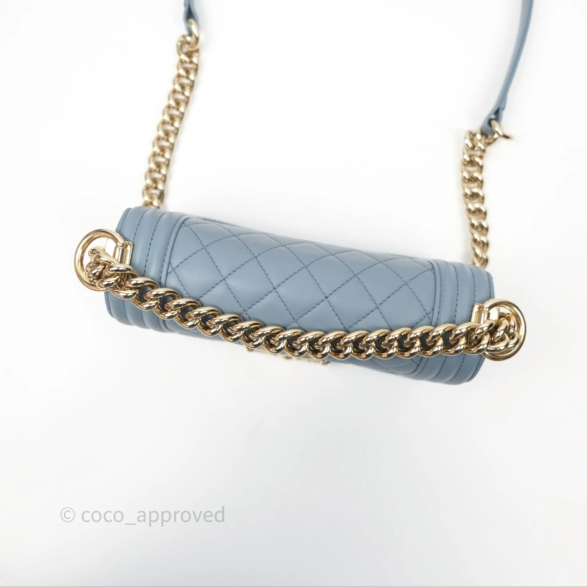 Chanel Small Quilted Boy Dusty Blue Lambskin Gold Hardware
