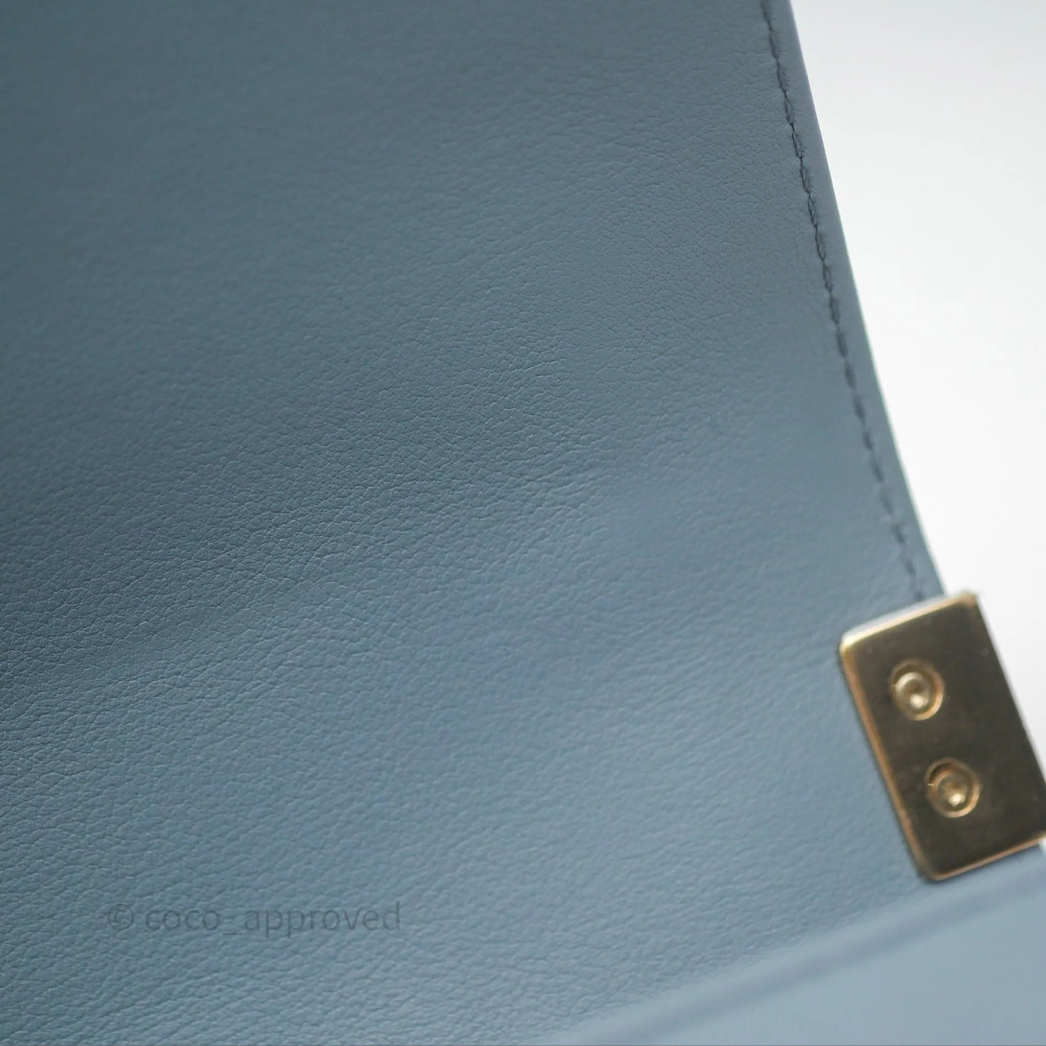 Chanel Small Quilted Boy Dusty Blue Lambskin Gold Hardware