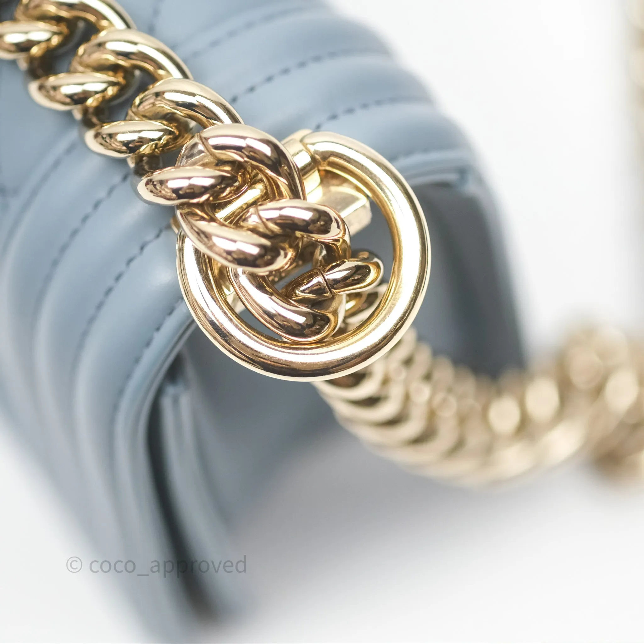 Chanel Small Quilted Boy Dusty Blue Lambskin Gold Hardware
