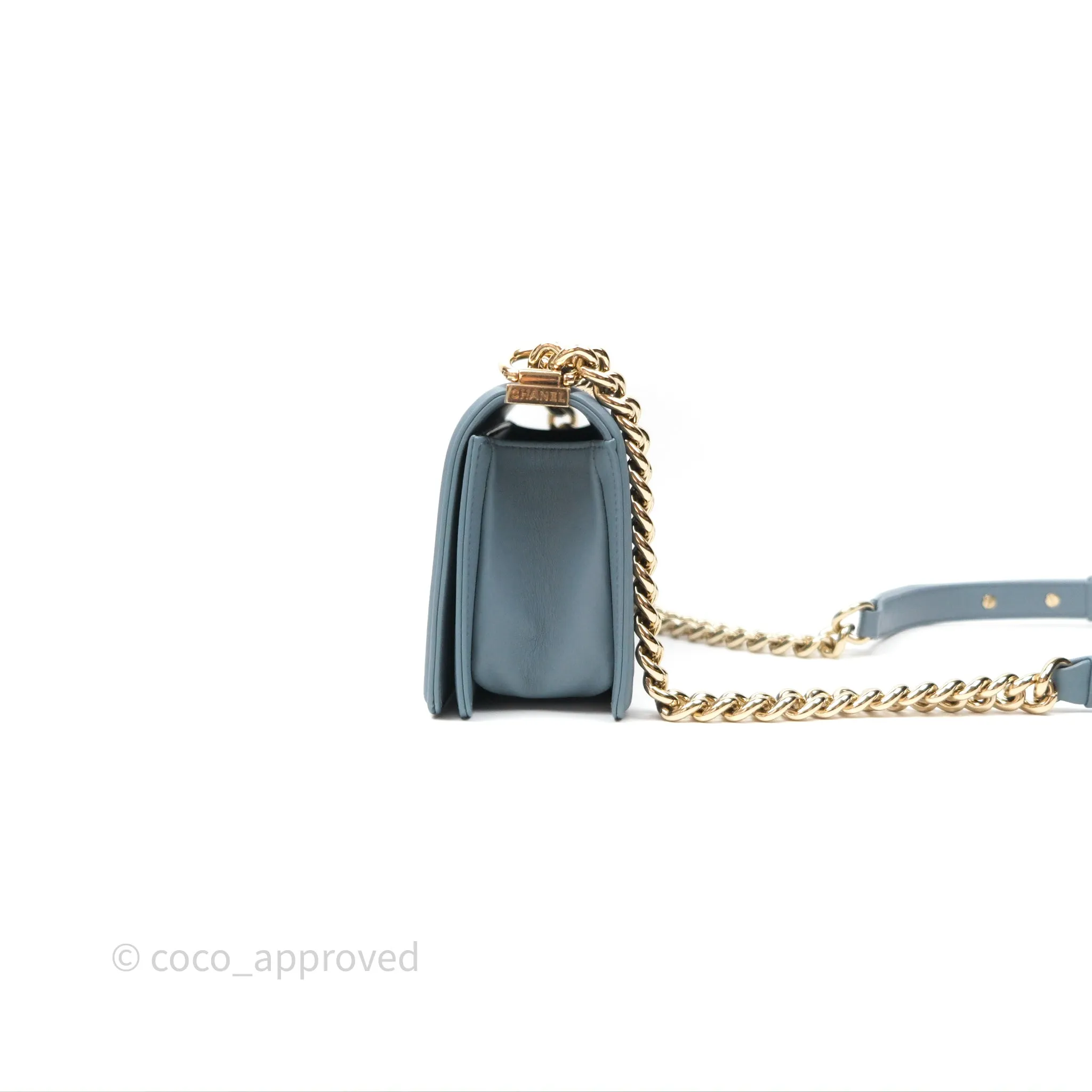 Chanel Small Quilted Boy Dusty Blue Lambskin Gold Hardware