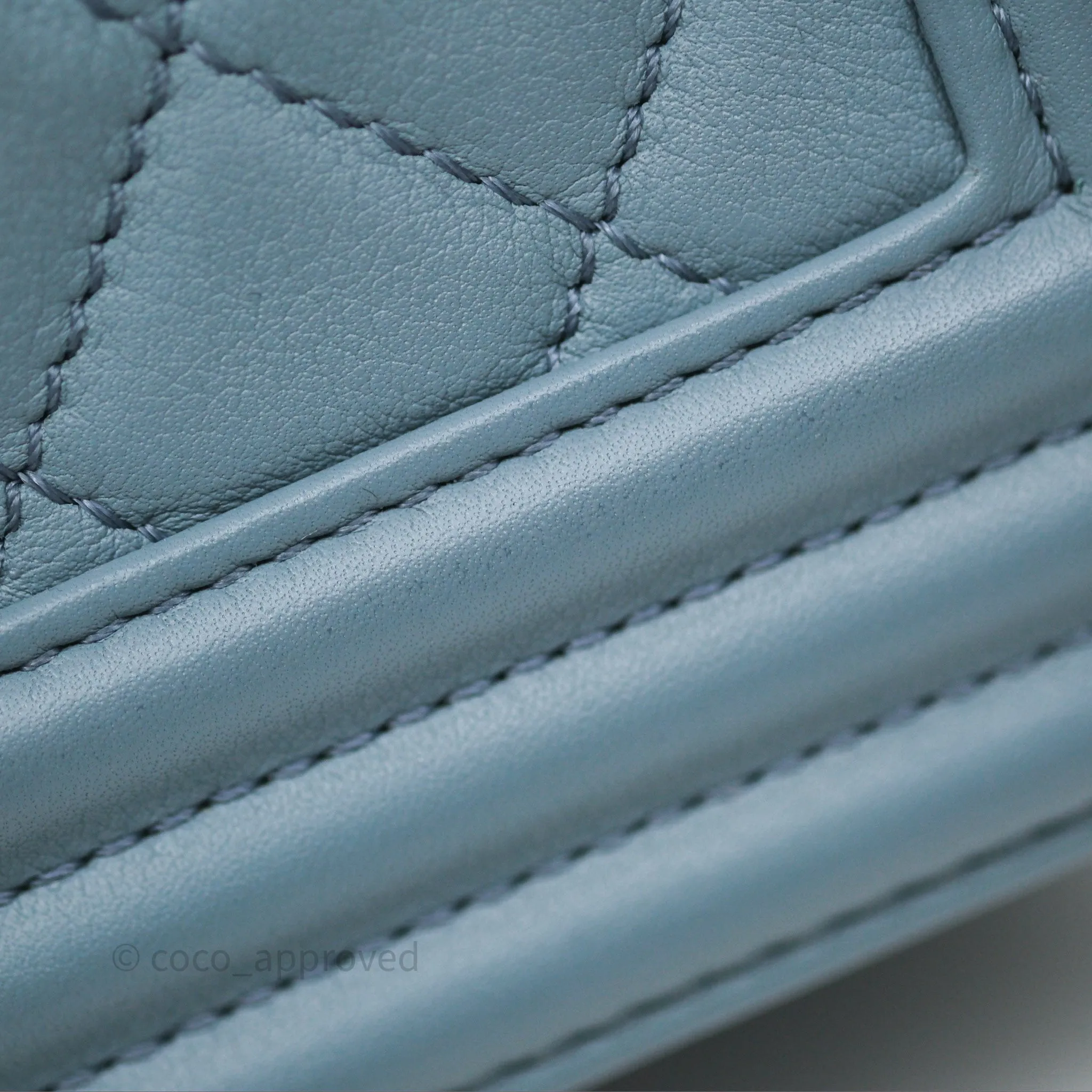 Chanel Small Quilted Boy Dusty Blue Lambskin Gold Hardware