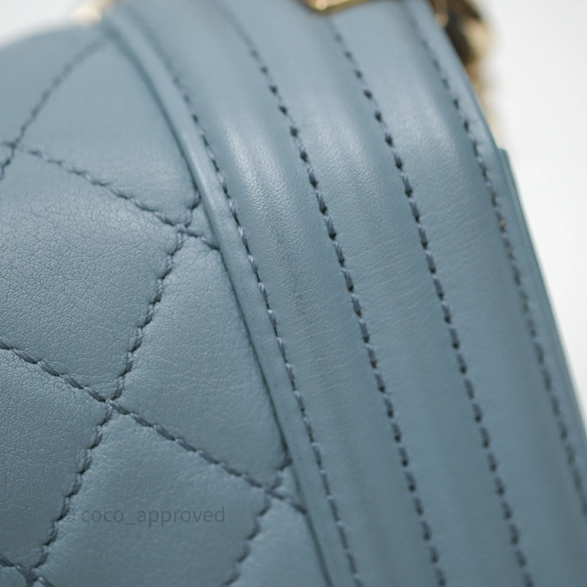 Chanel Small Quilted Boy Dusty Blue Lambskin Gold Hardware