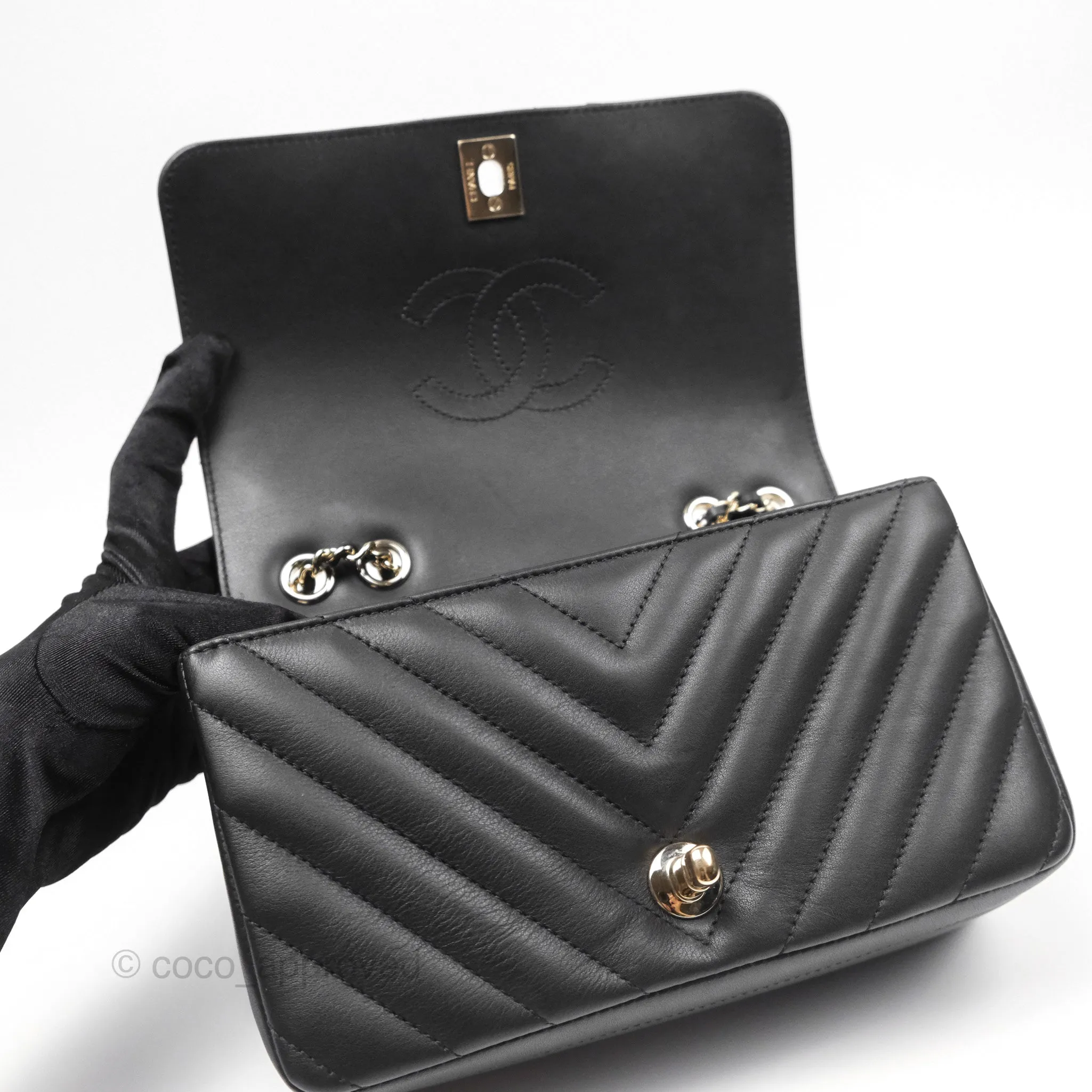 Chanel Small Statement Chevron Flap Bag Black Gold Hardware
