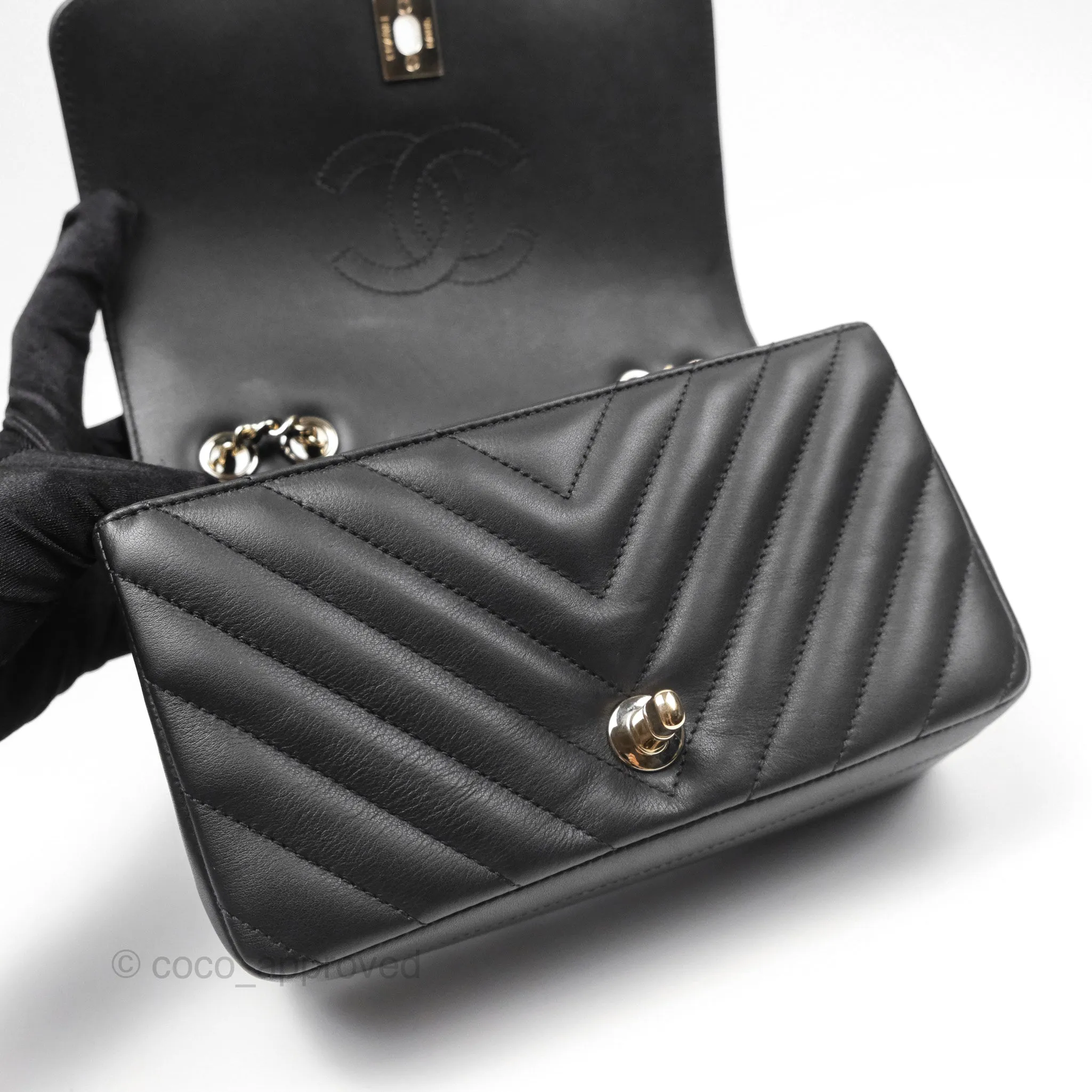 Chanel Small Statement Chevron Flap Bag Black Gold Hardware