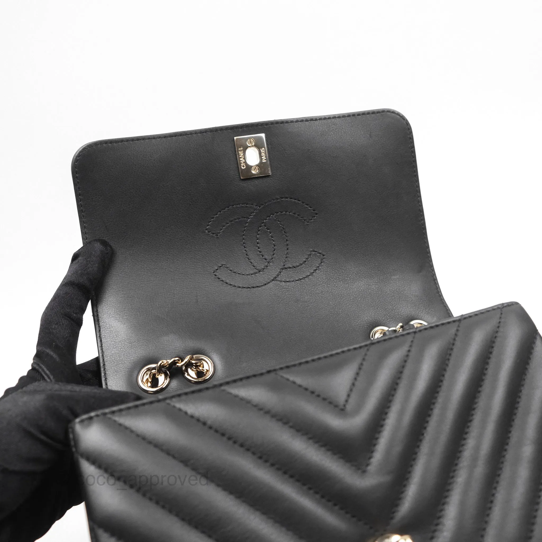 Chanel Small Statement Chevron Flap Bag Black Gold Hardware