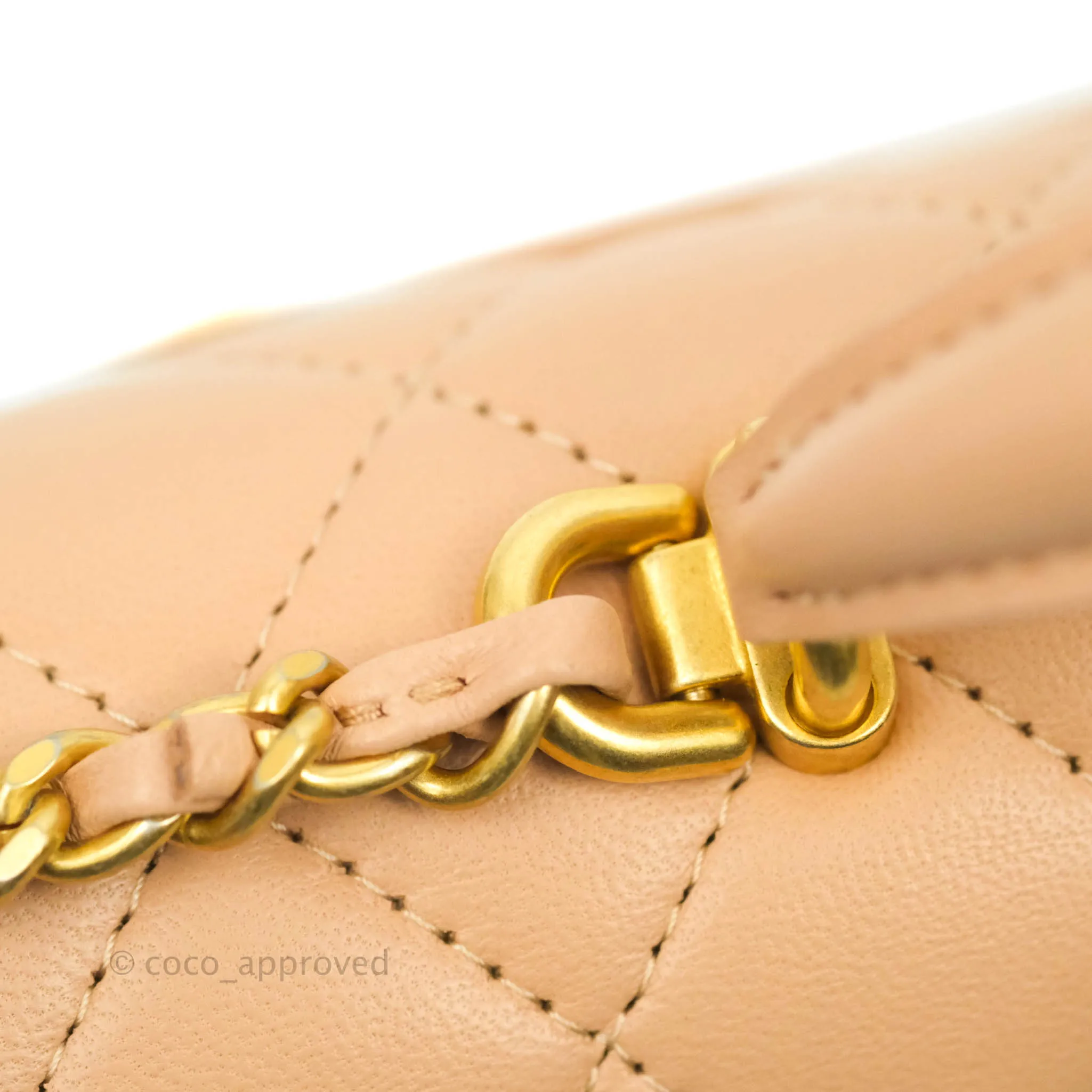 Chanel Top Handle Mini Rectangular Flap Bag Beige Lambskin Aged Gold Hardware
