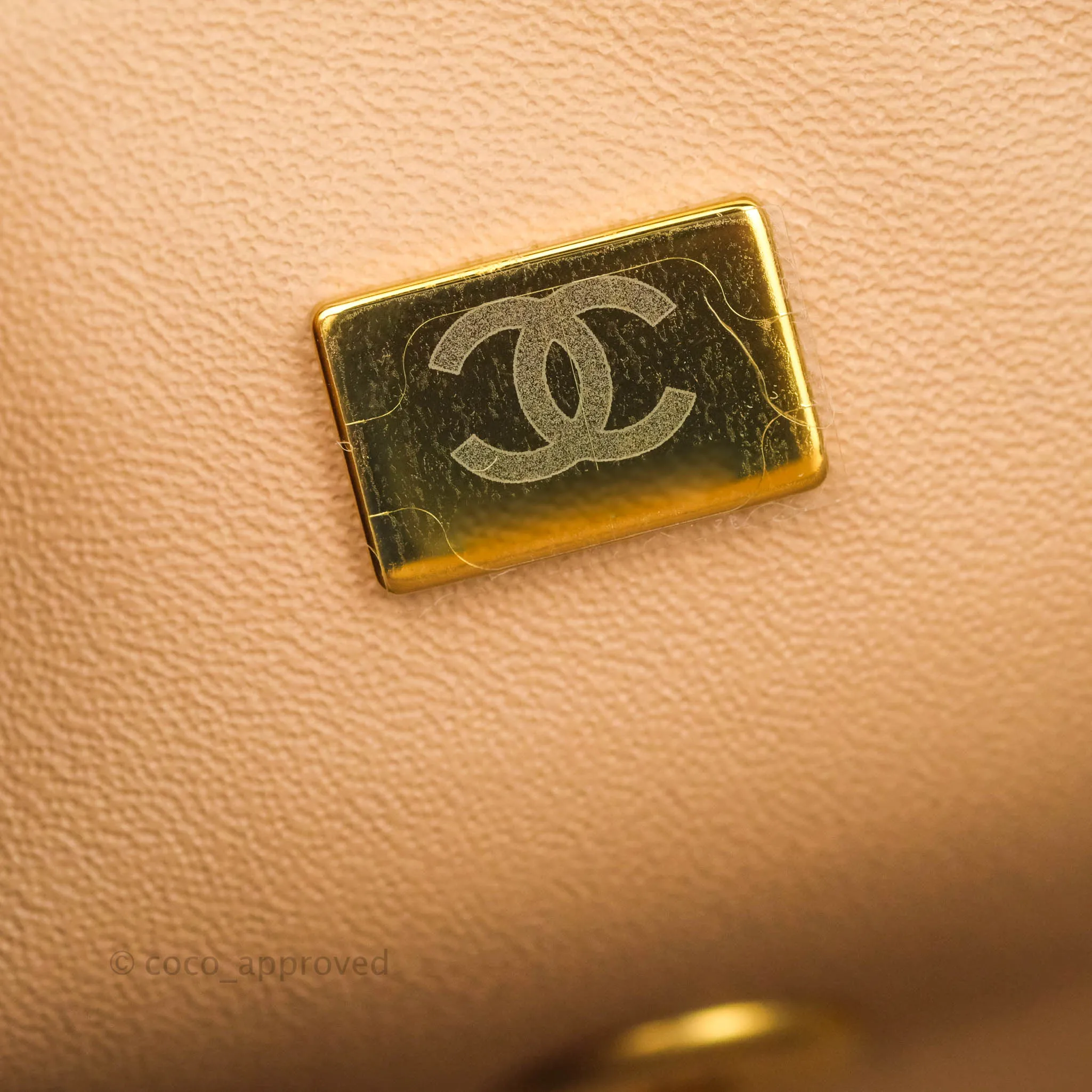 Chanel Top Handle Mini Rectangular Flap Bag Beige Lambskin Aged Gold Hardware