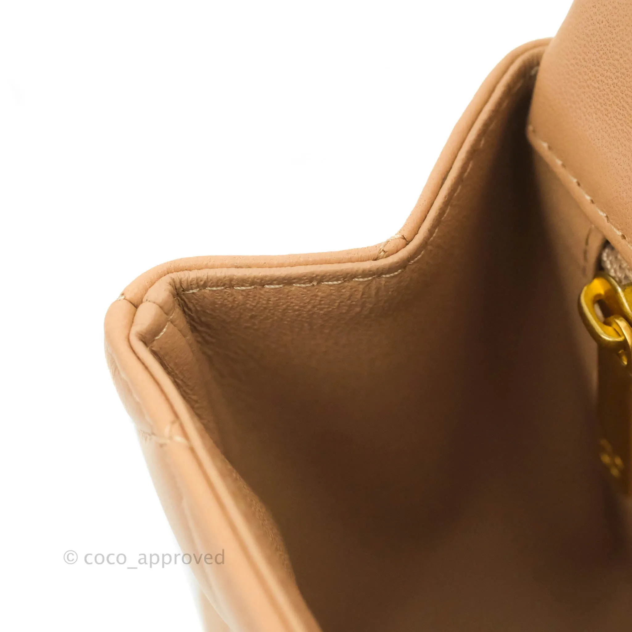 Chanel Top Handle Mini Rectangular Flap Bag Beige Lambskin Aged Gold Hardware
