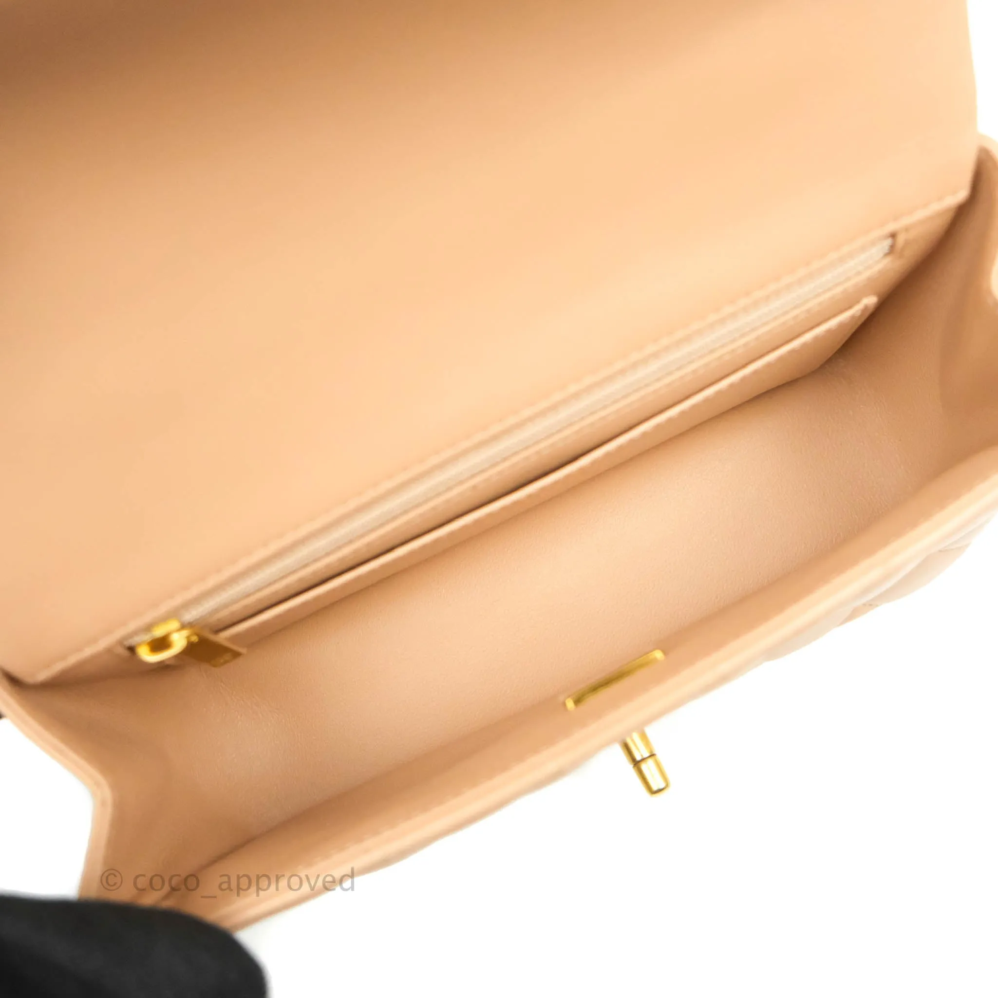 Chanel Top Handle Mini Rectangular Flap Bag Beige Lambskin Aged Gold Hardware