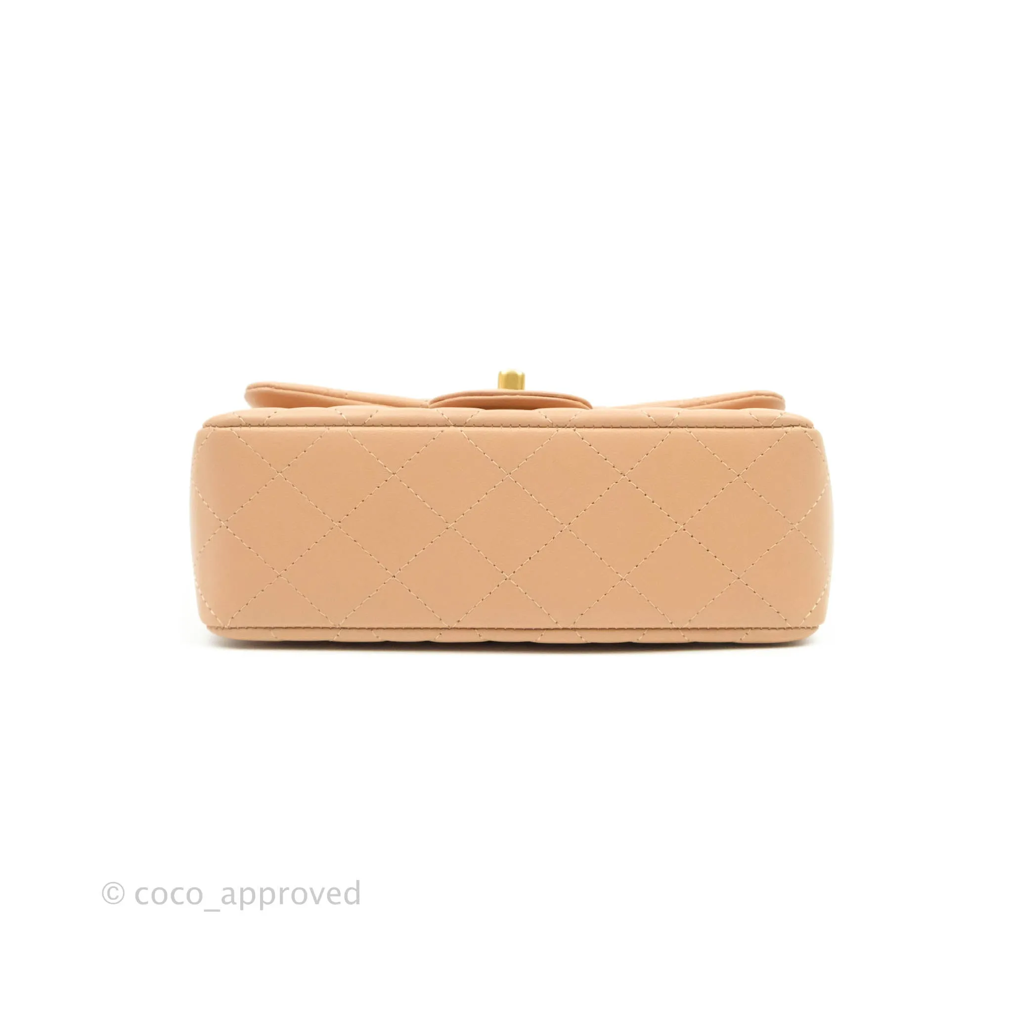Chanel Top Handle Mini Rectangular Flap Bag Beige Lambskin Aged Gold Hardware