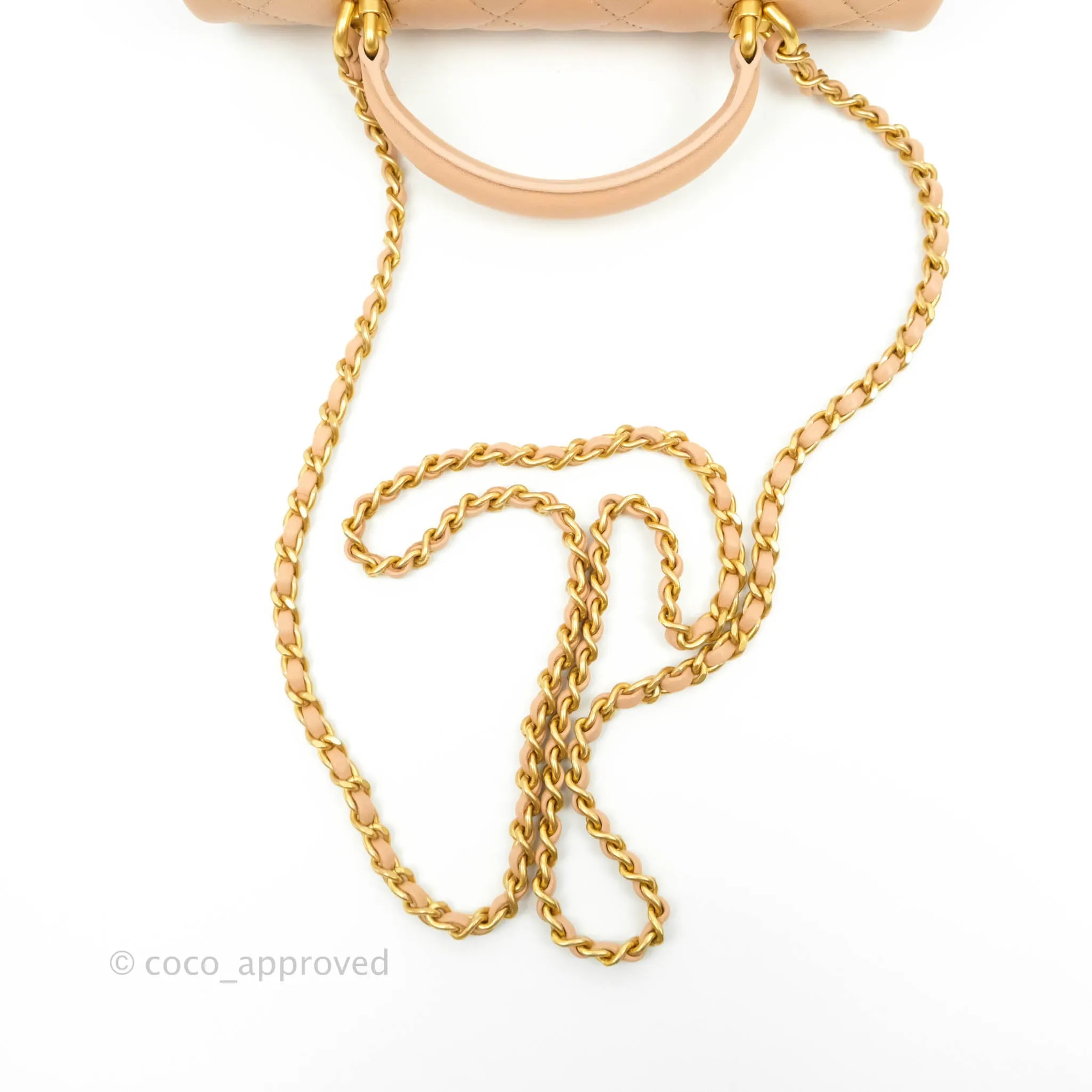 Chanel Top Handle Mini Rectangular Flap Bag Beige Lambskin Aged Gold Hardware