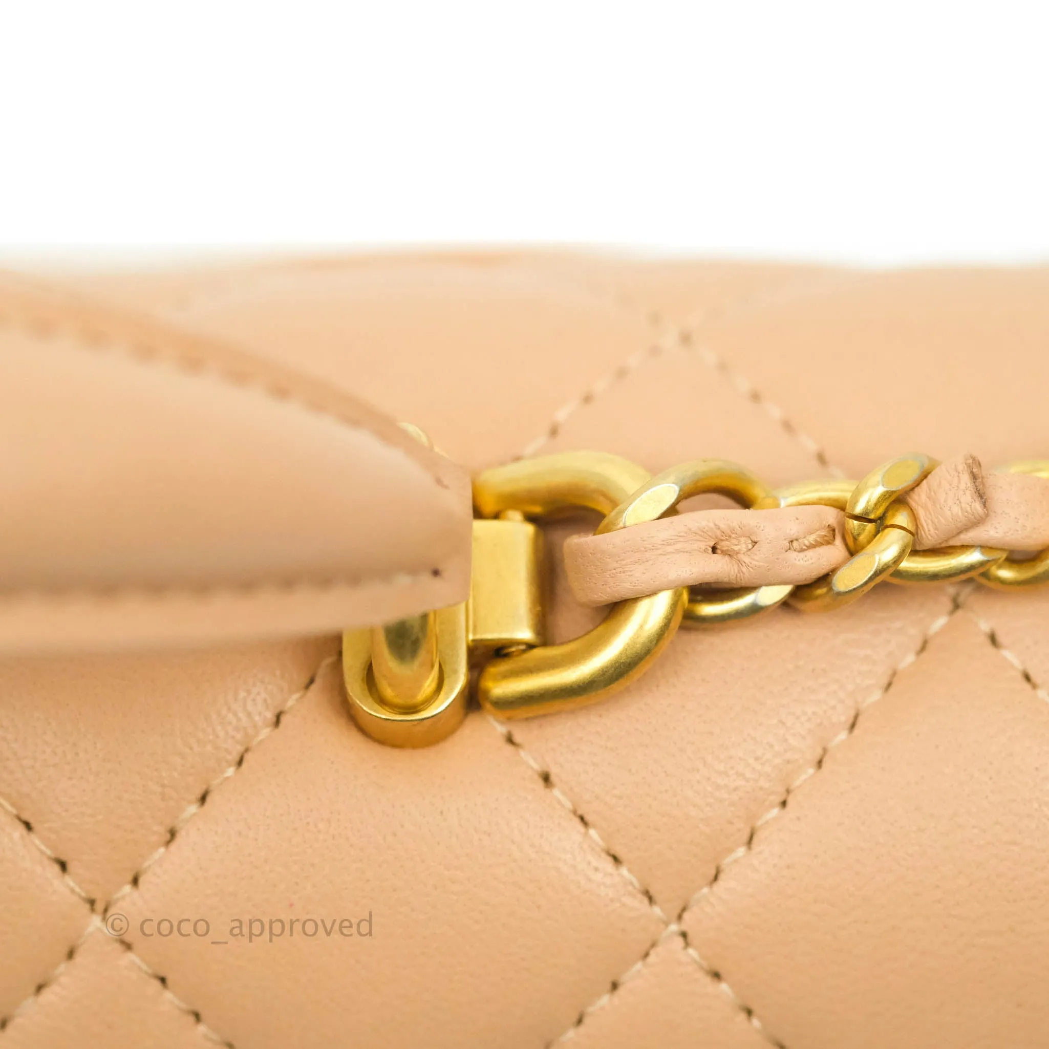 Chanel Top Handle Mini Rectangular Flap Bag Beige Lambskin Aged Gold Hardware