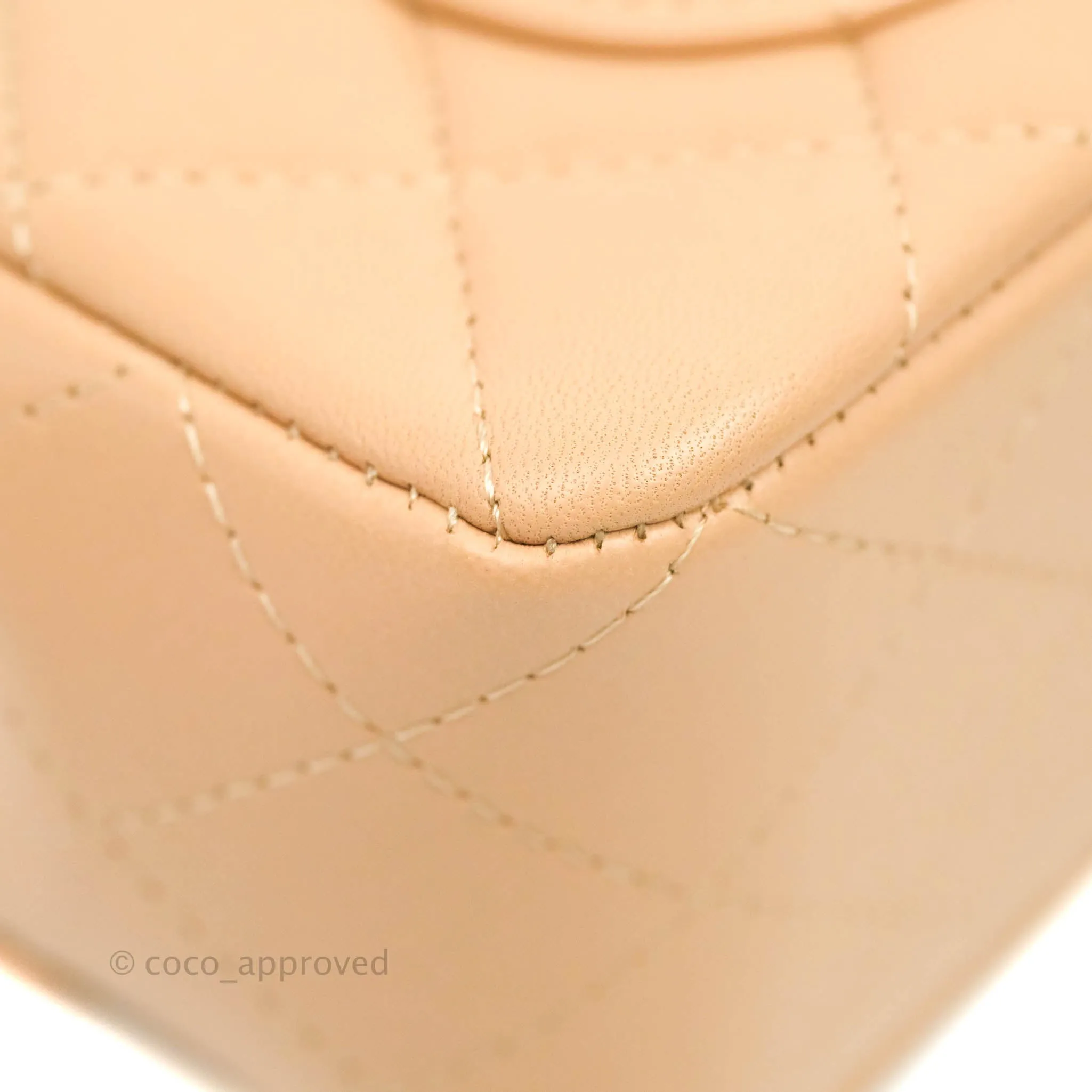 Chanel Top Handle Mini Rectangular Flap Bag Beige Lambskin Aged Gold Hardware
