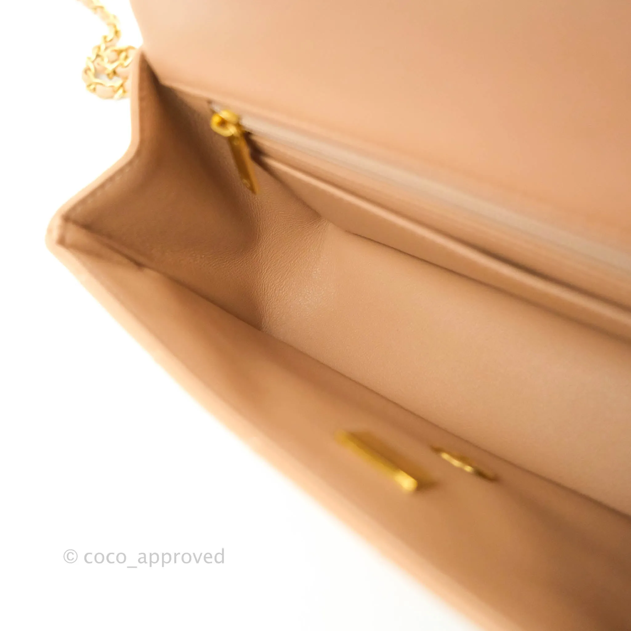 Chanel Top Handle Mini Rectangular Flap Bag Beige Lambskin Aged Gold Hardware