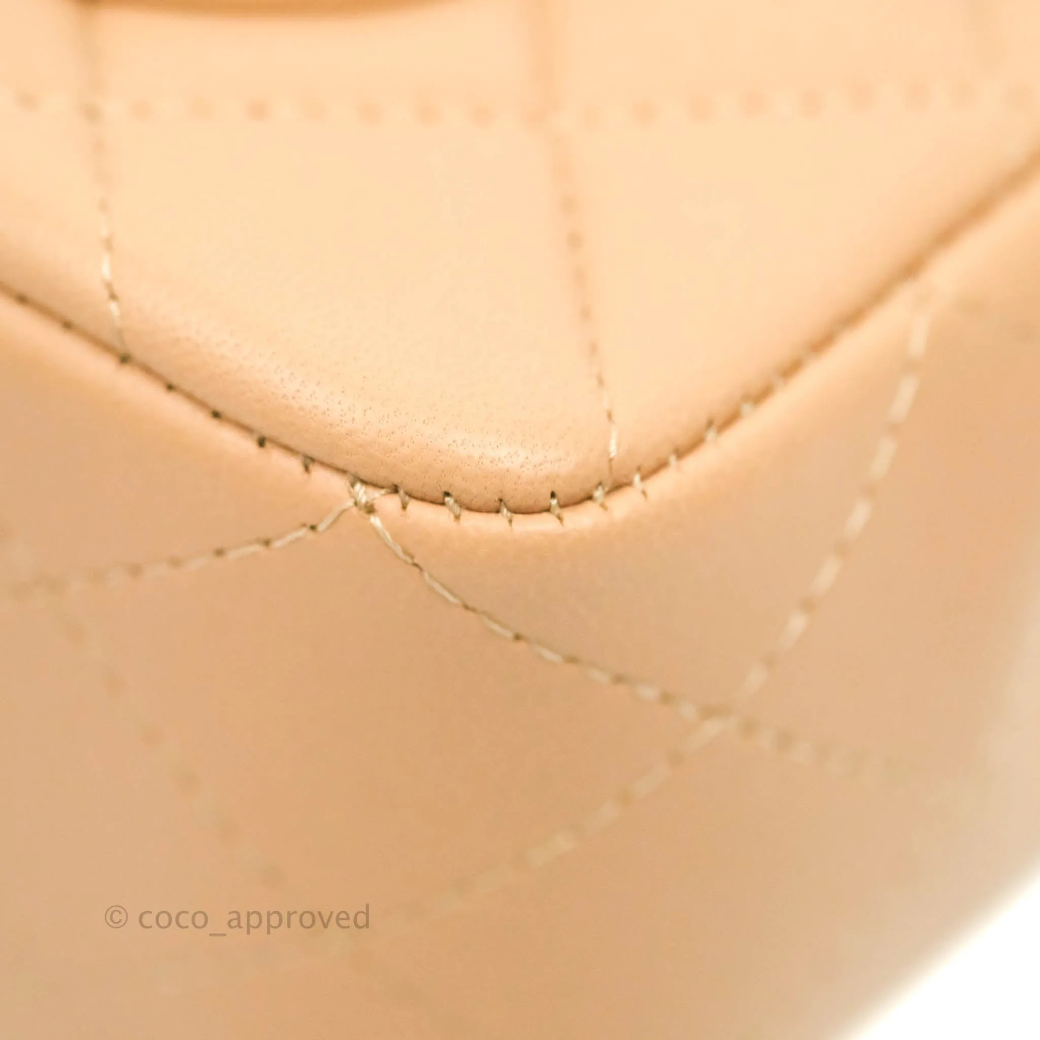 Chanel Top Handle Mini Rectangular Flap Bag Beige Lambskin Aged Gold Hardware