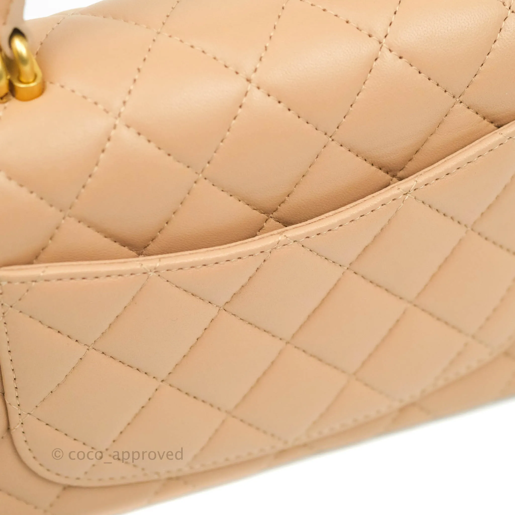 Chanel Top Handle Mini Rectangular Flap Bag Beige Lambskin Aged Gold Hardware