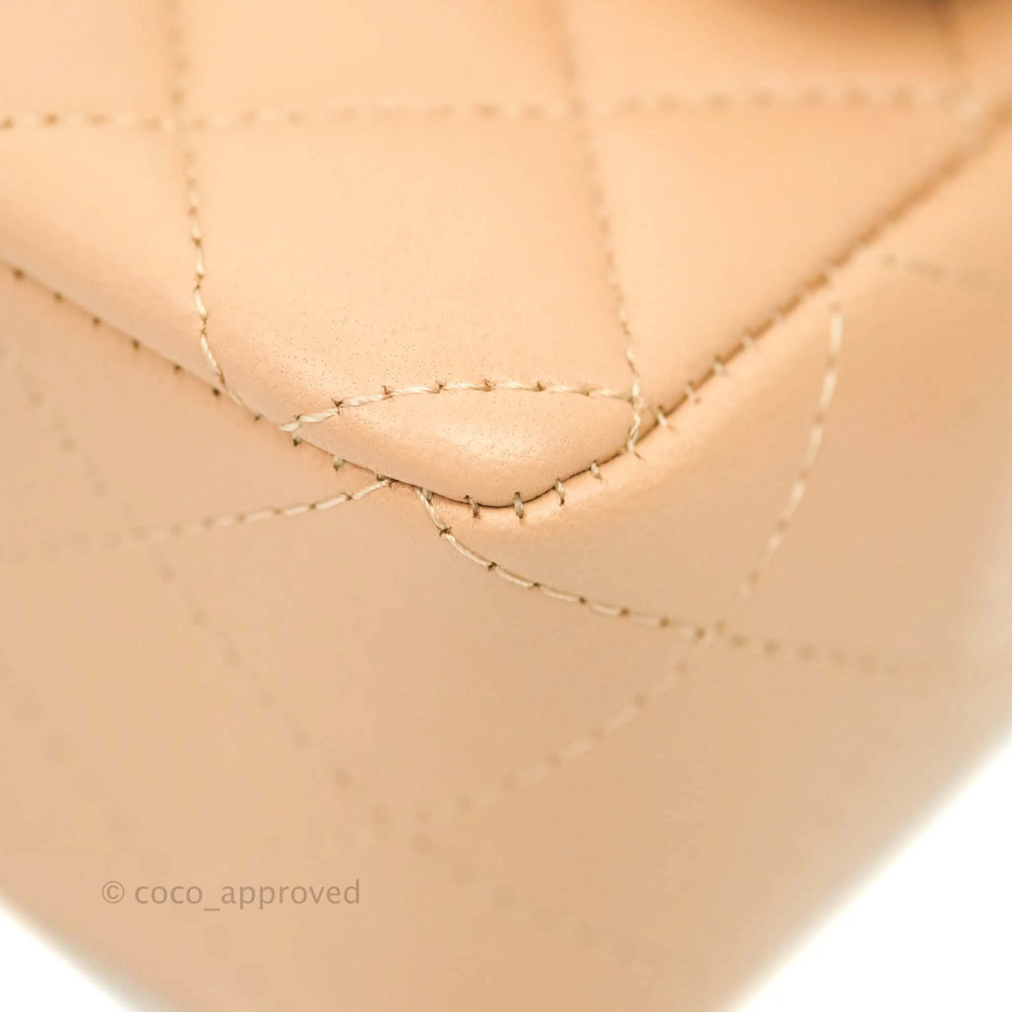 Chanel Top Handle Mini Rectangular Flap Bag Beige Lambskin Aged Gold Hardware